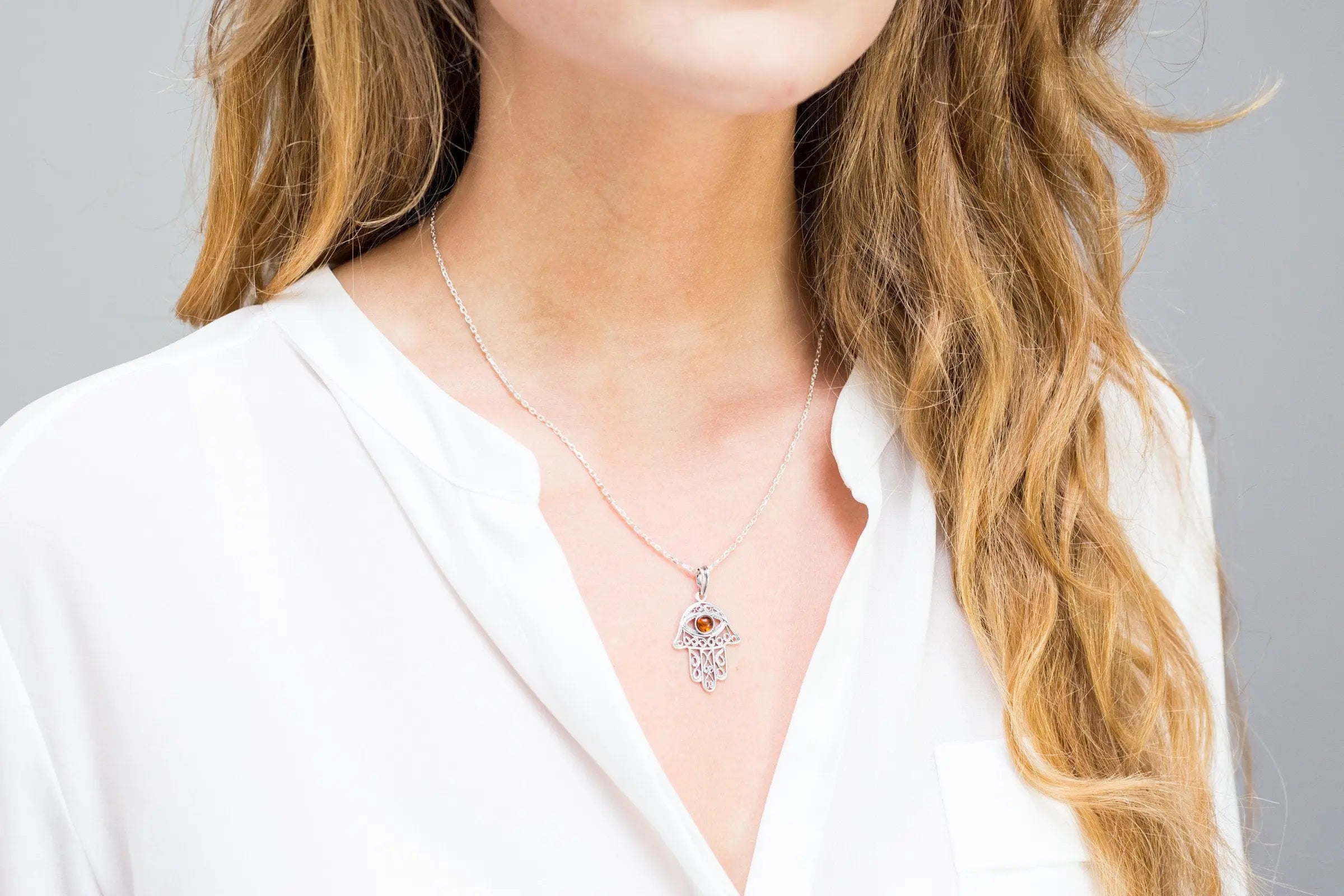 Baltic Beauty Pendant Amber Hamsa Pendant