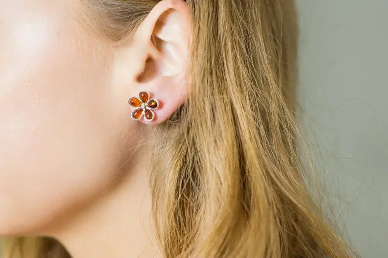 Amber Daisy Stud Earrings- Earrings- Baltic Beauty