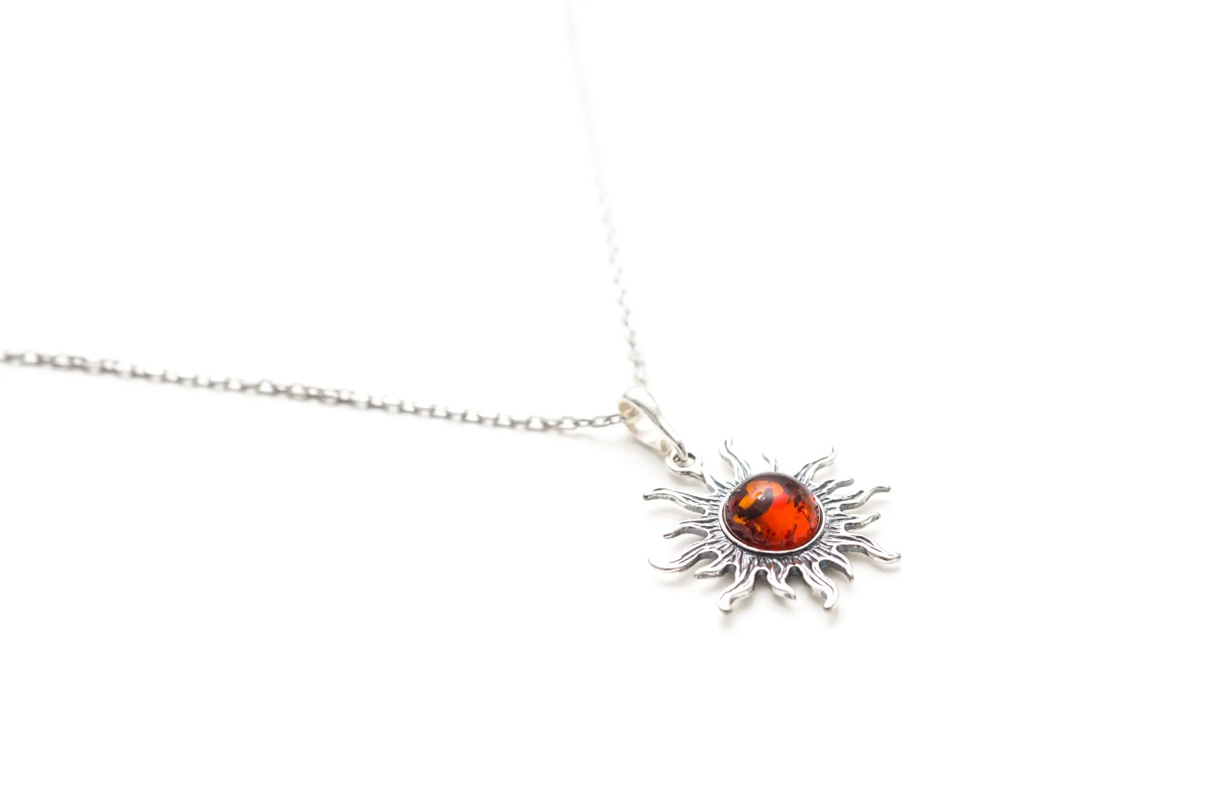 Amber Sun Charm Pendant- Necklaces- Baltic Beauty