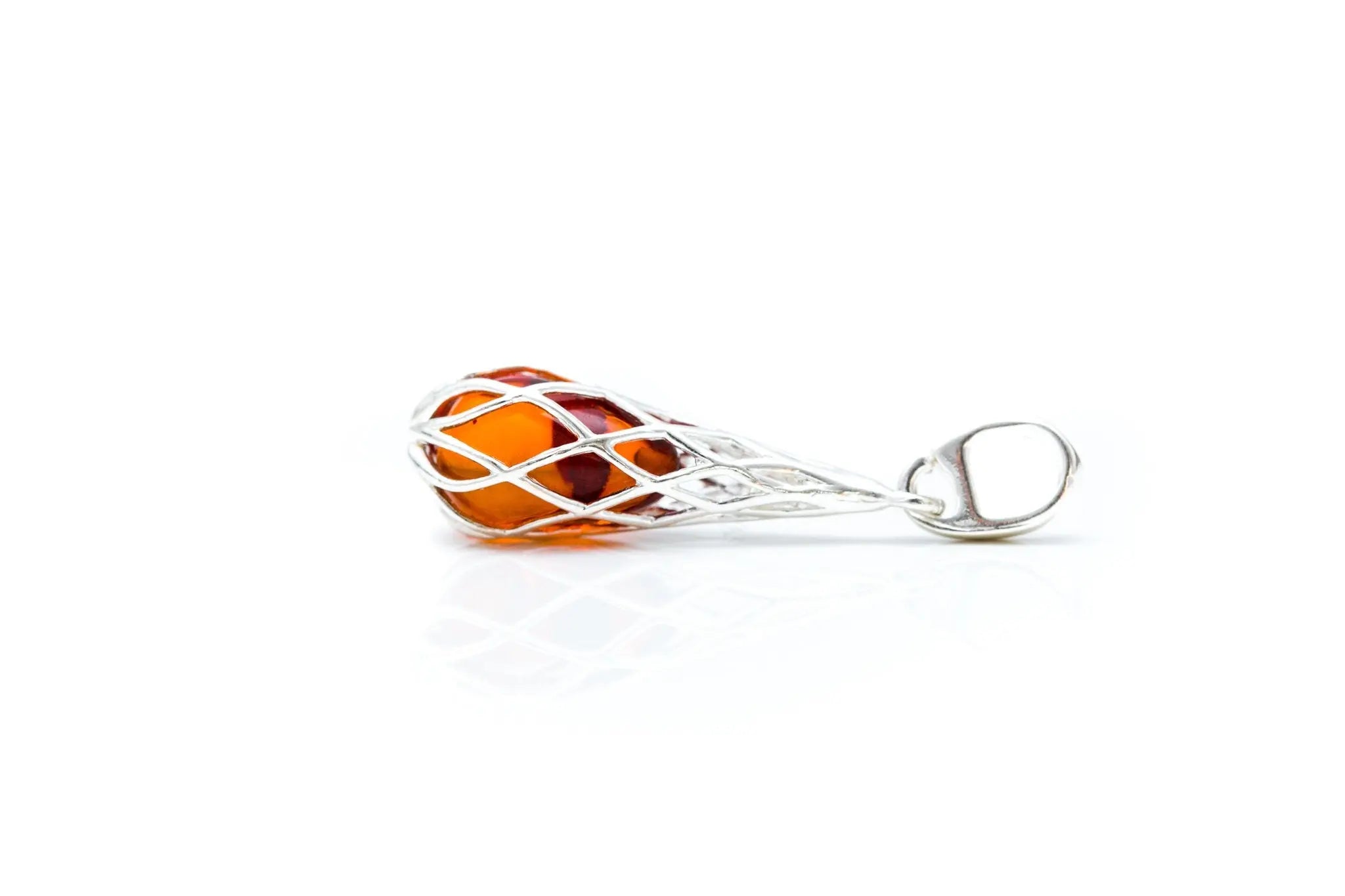 Caged Teardrop Amber Pendant- Necklaces- Baltic Beauty
