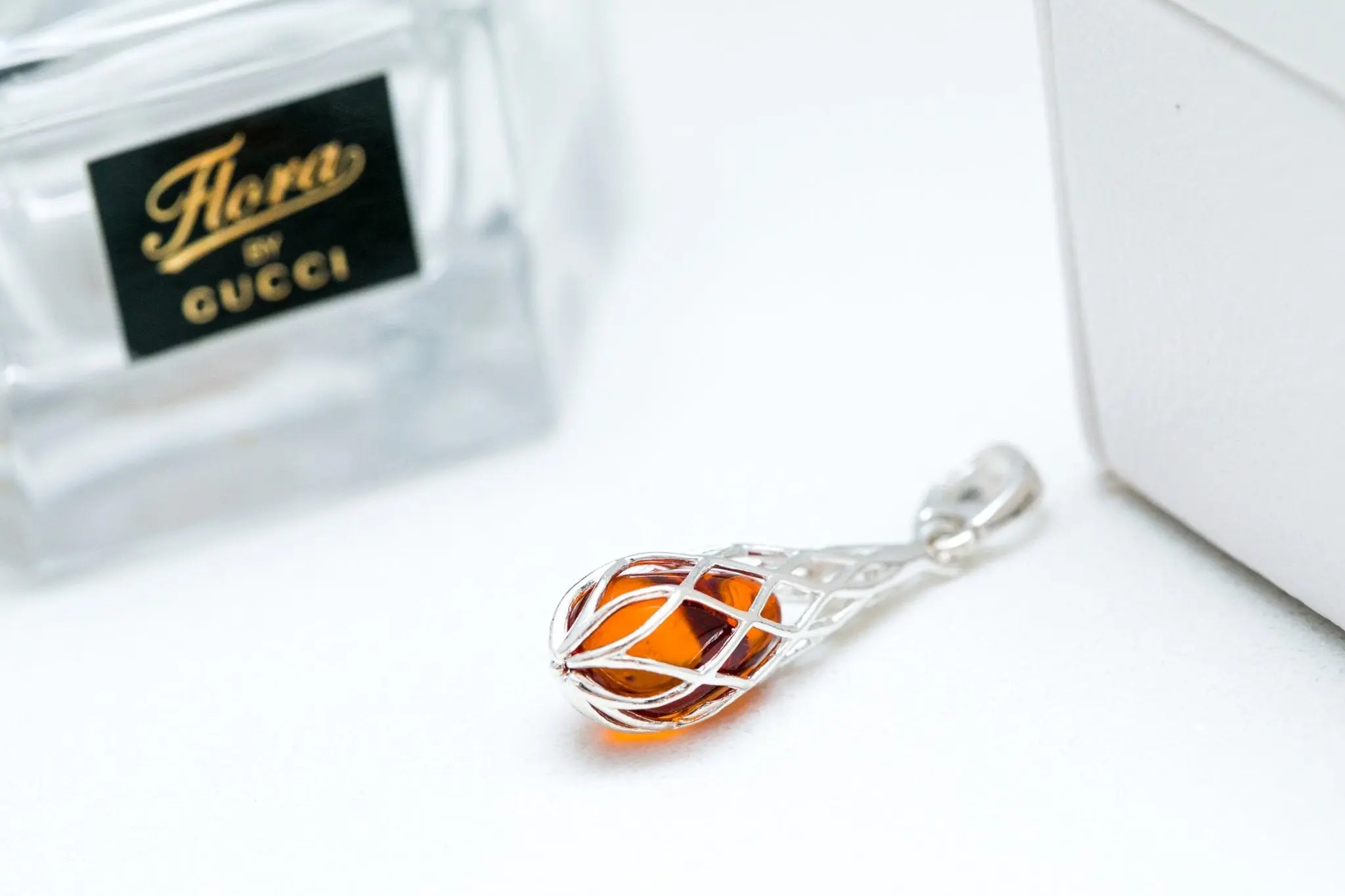 Caged Teardrop Amber Pendant- Necklaces- Baltic Beauty
