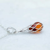 Caged Teardrop Amber Pendant- Necklaces- Baltic Beauty