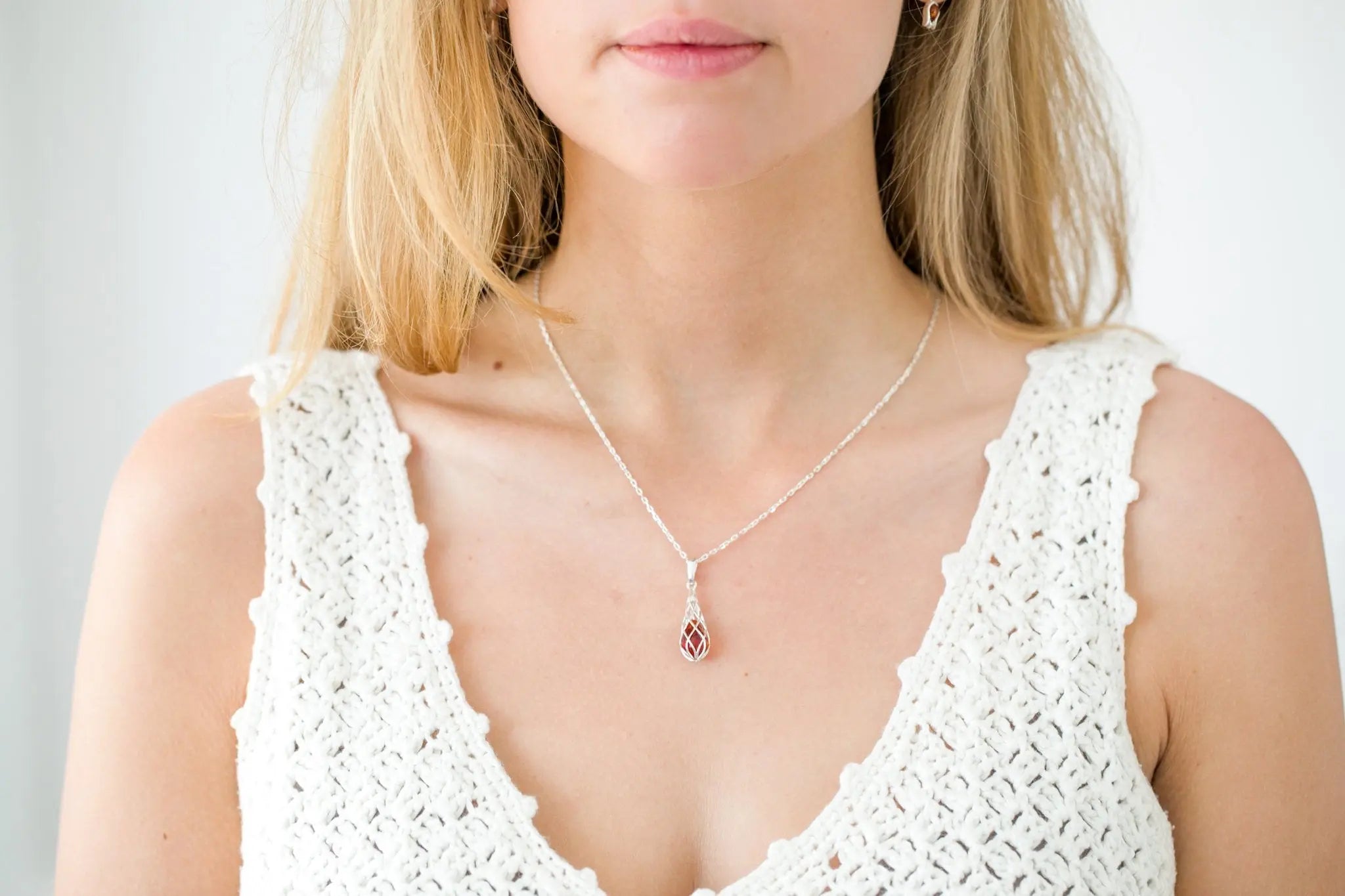 Caged Teardrop Amber Pendant- Necklaces- Baltic Beauty