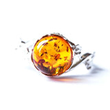 Dainty Floral Amber Ring- Rings- Baltic Beauty