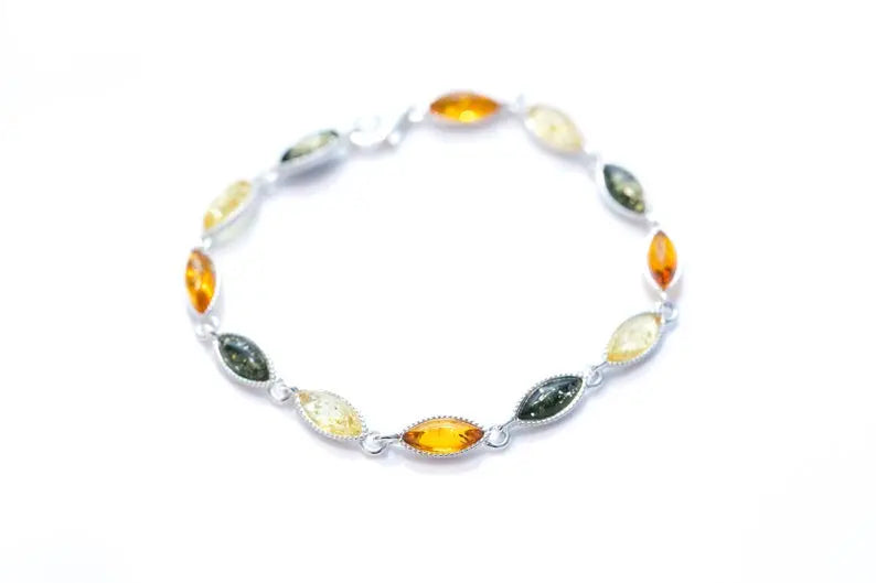 Marquise Multicolour Amber Bracelet- Bracelets- Baltic Beauty