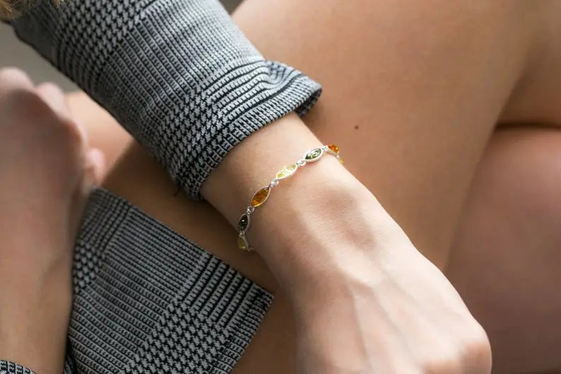 Marquise Multicolour Amber Bracelet- Bracelets- Baltic Beauty