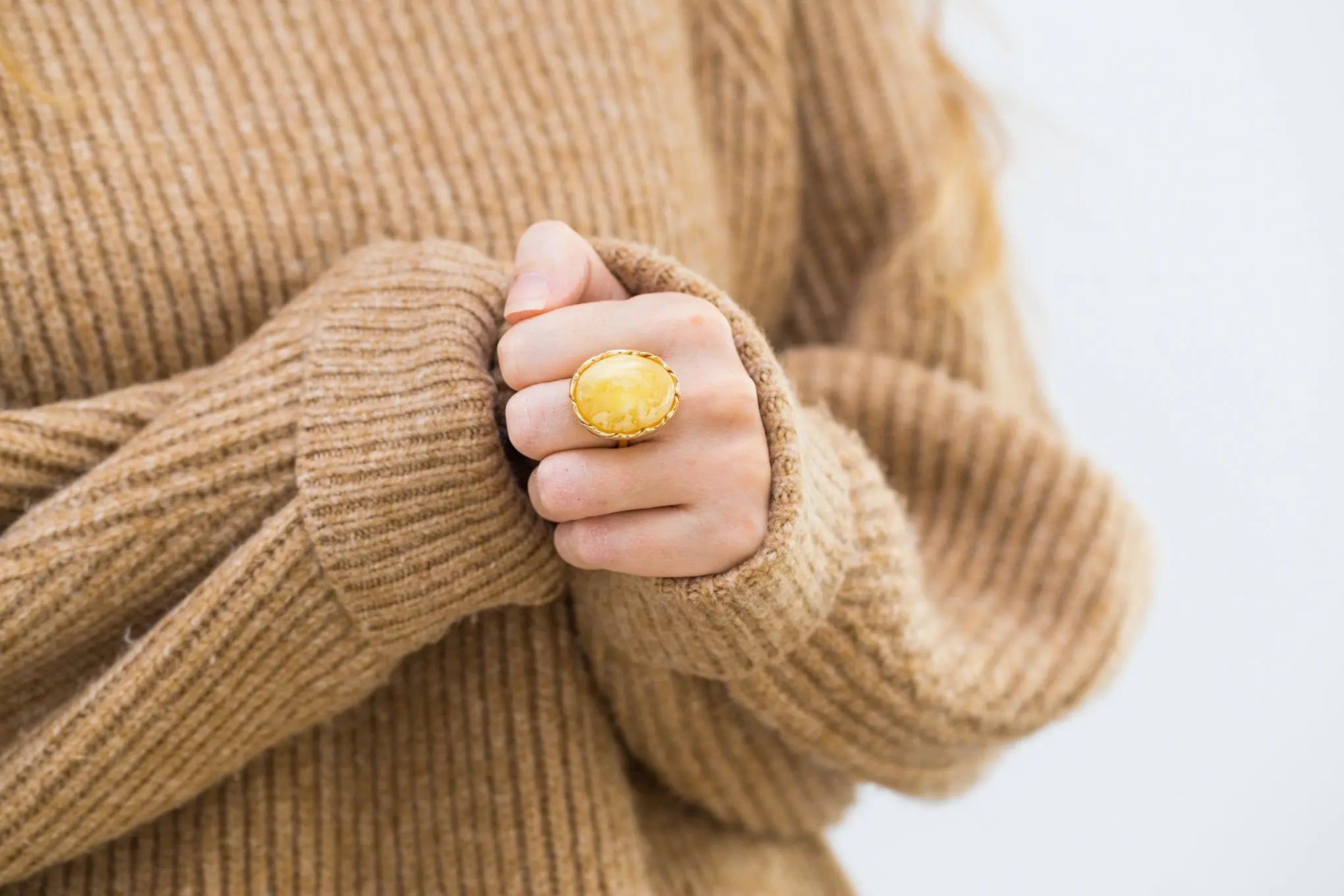 Oval Butterscotch Amber Statement Ring- Rings- Baltic Beauty