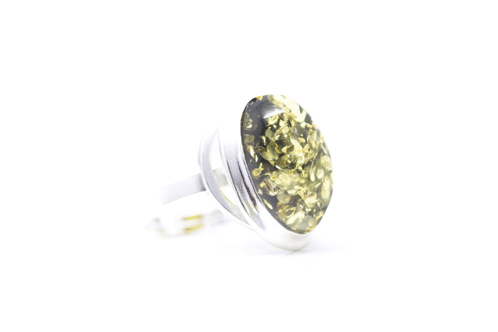 Classic Oval Ring with Green Amber - Baltic Beauty