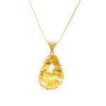 OOAK Gold Blossom Back Citrus Amber Pendant- Necklaces- Baltic Beauty