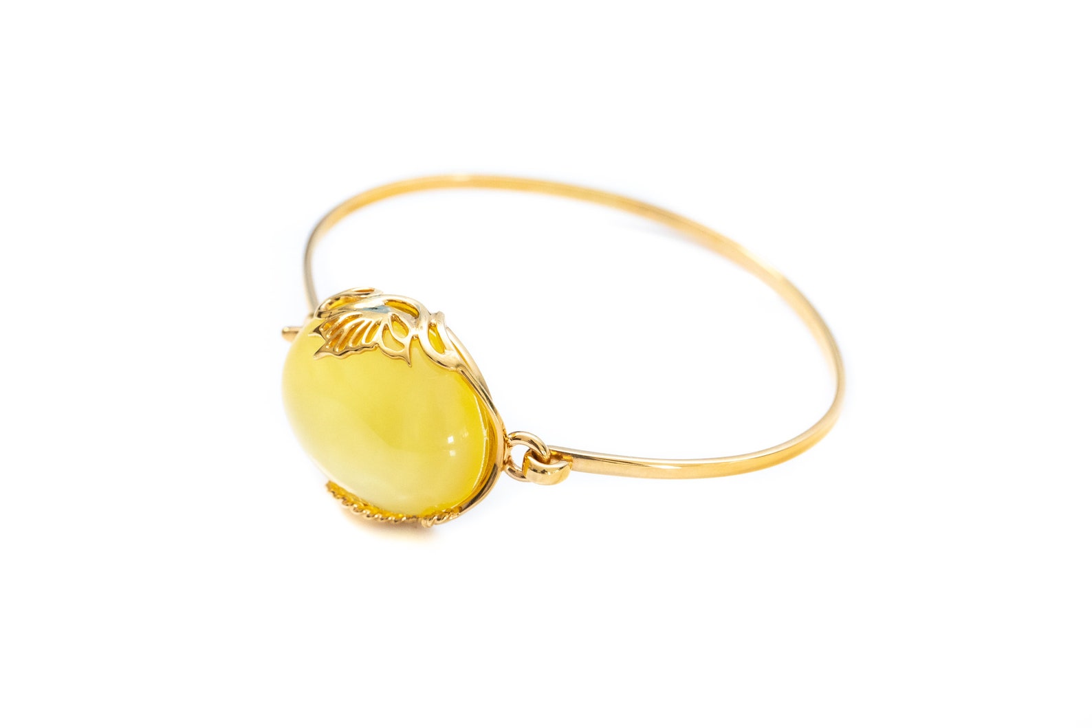 Handmade Yellow Amber and Gold Bangle- Bangles- Baltic Beauty