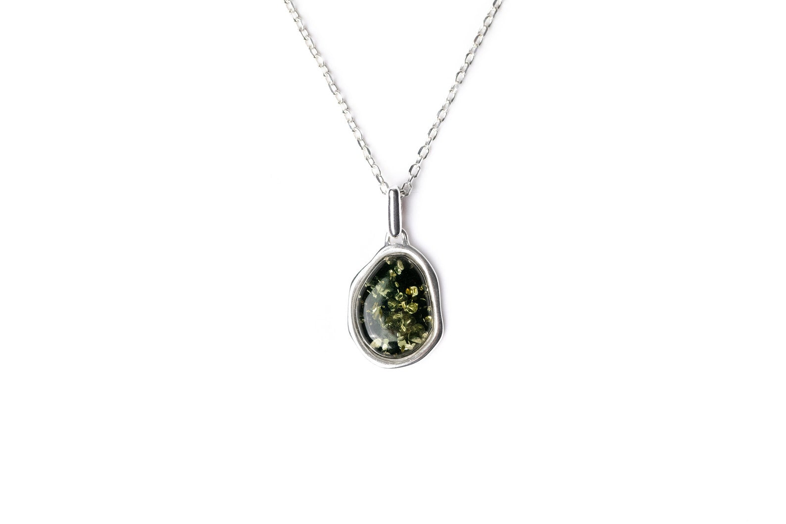 Green Amber ELEMENT Pendant Necklace- Necklaces- Baltic Beauty