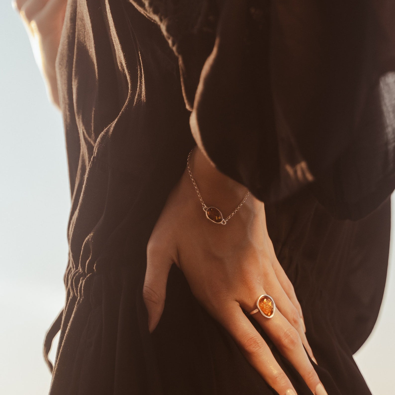 Amber ELEMENT Solitaire Adjustable Ring- Rings- Baltic Beauty