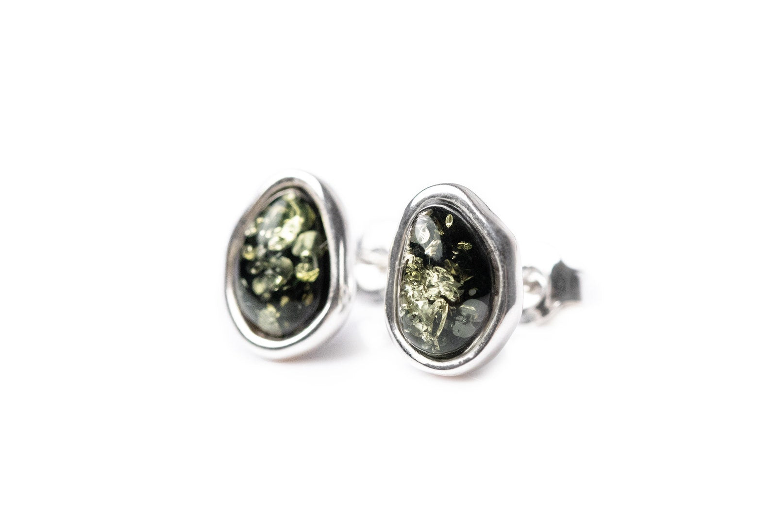 Green Amber ELEMENTS Stud Earrings- Earrings- Baltic Beauty