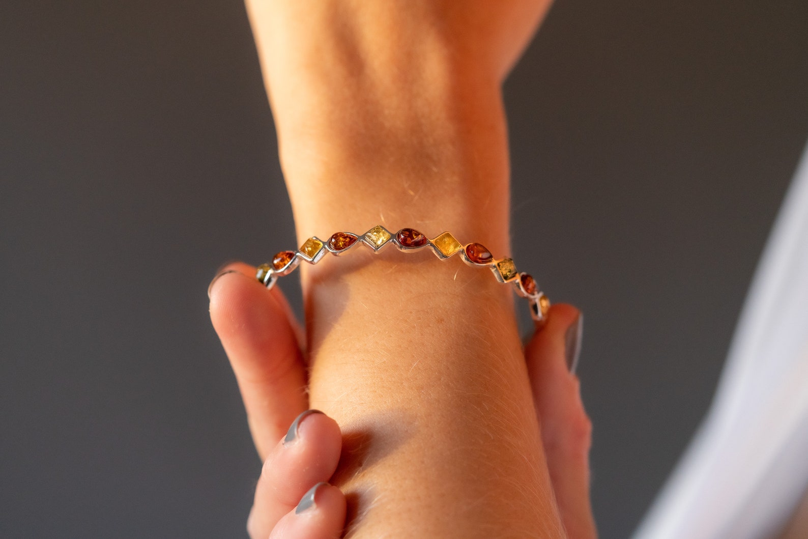Multicolour Amber Geometric Bangle- Bangles- Baltic Beauty