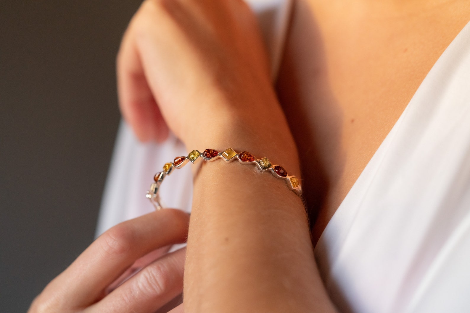 Multicolour Amber Geometric Bangle- Bangles- Baltic Beauty