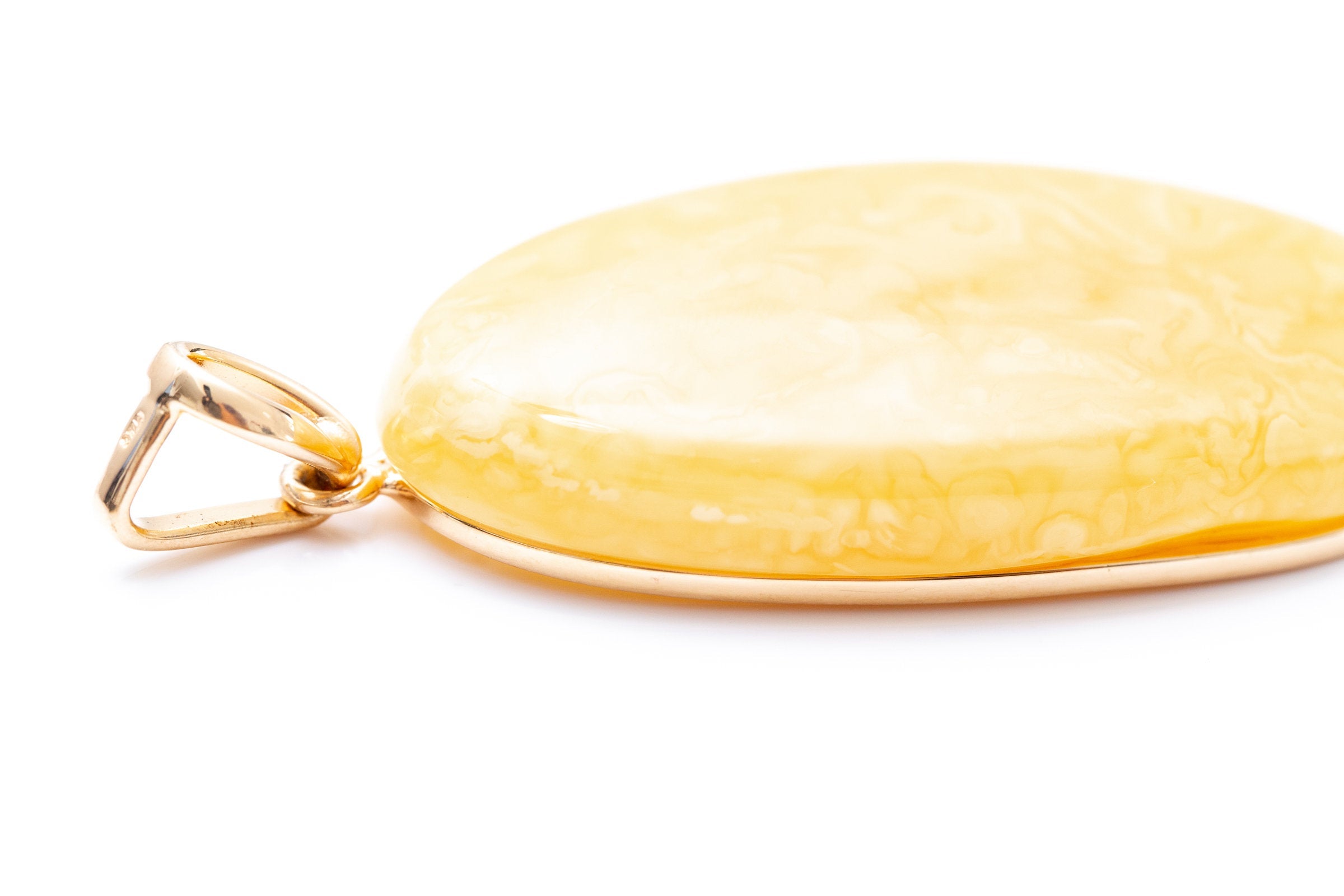 OOAK Large Gold Plated Creamy Amber Pendant- Necklaces- Baltic Beauty