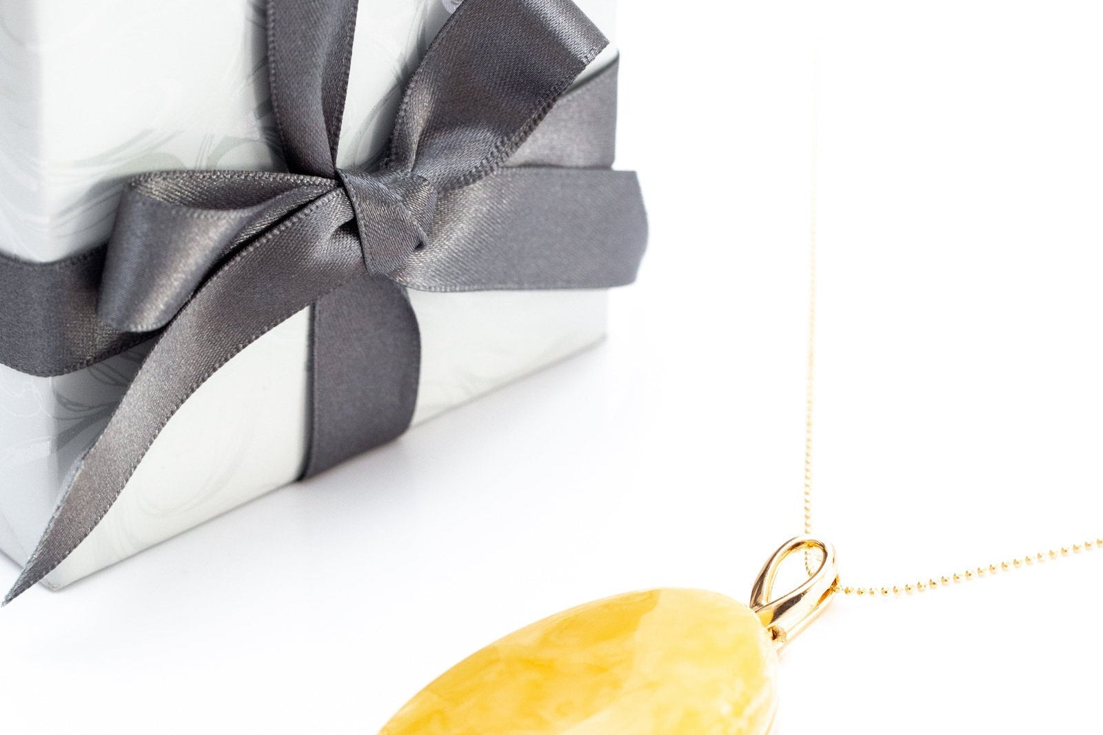 OOAK Large Gold Plated Creamy Amber Pendant- Necklaces- Baltic Beauty