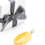 OOAK Large Gold Plated Creamy Amber Pendant- Necklaces- Baltic Beauty