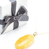 OOAK Large Gold Plated Creamy Amber Pendant- Necklaces- Baltic Beauty
