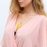 OOAK Large Gold Plated Creamy Amber Pendant- Necklaces- Baltic Beauty