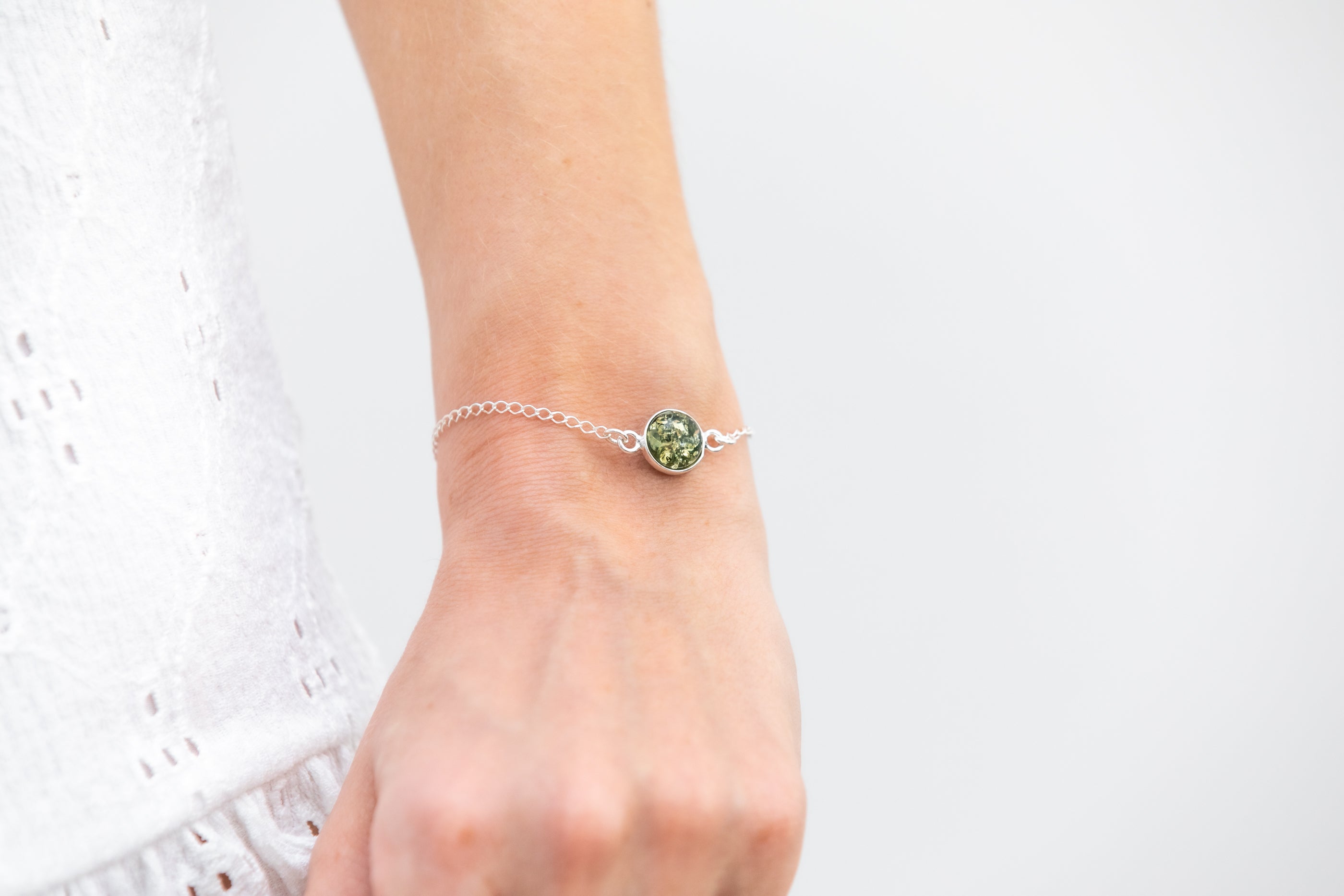 ESSENTIALS Green Amber Link Chain Bracelet- Bracelets- Baltic Beauty