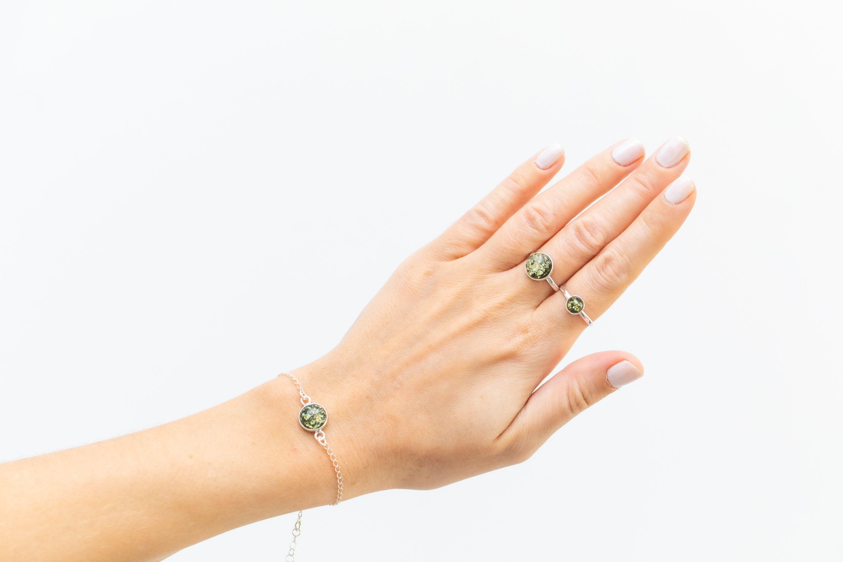 ESSENTIALS Mini Green Amber Stacking Ring- Rings- Baltic Beauty