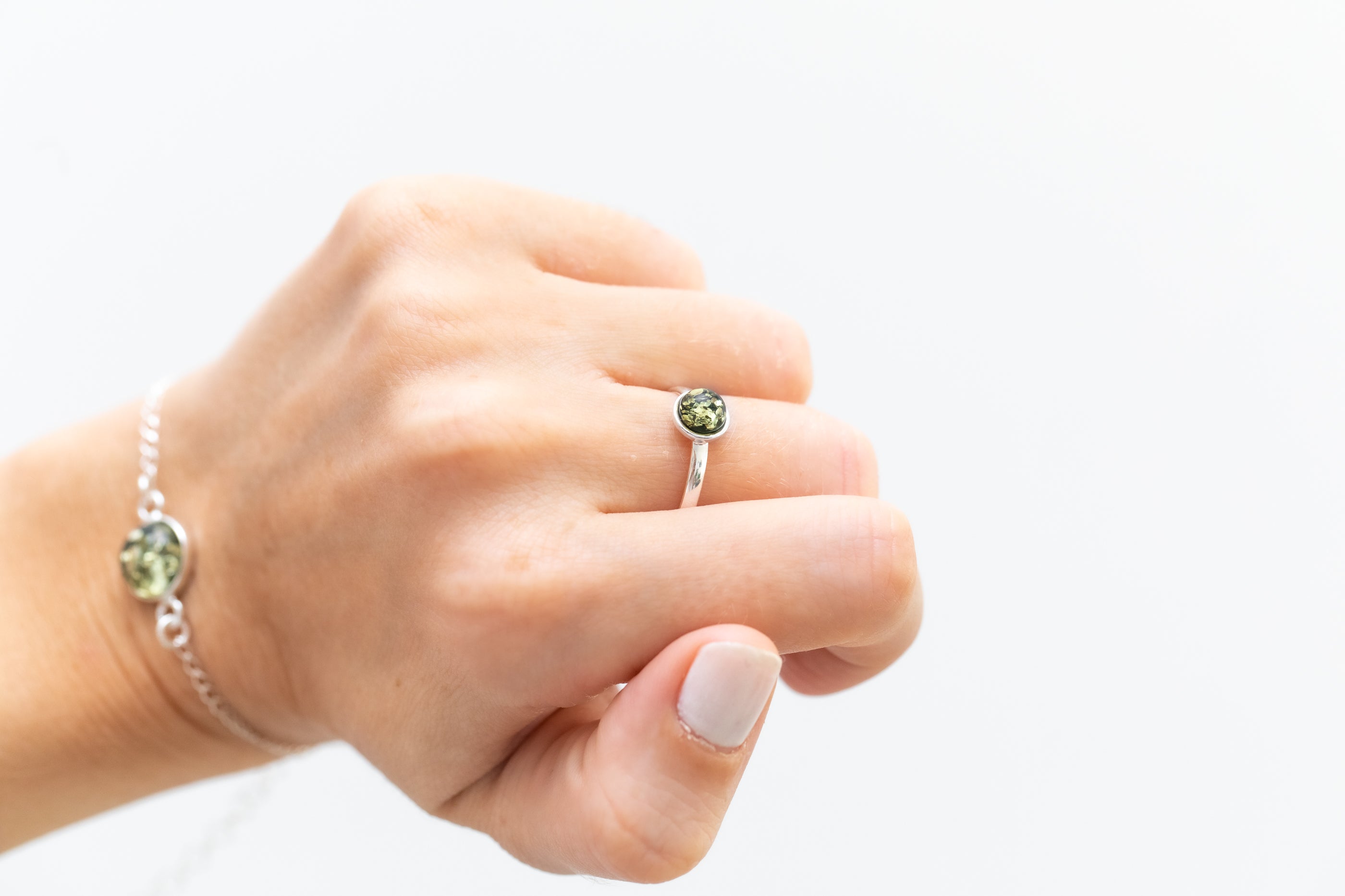 ESSENTIALS Mini Green Amber Stacking Ring- Rings- Baltic Beauty