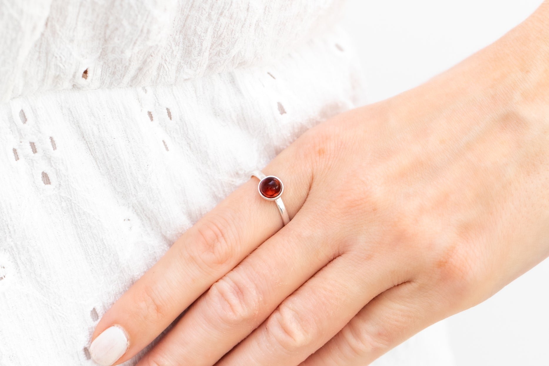 ESSENTIALS Mini Cherry Red Amber Stacking Ring- Rings- Baltic Beauty