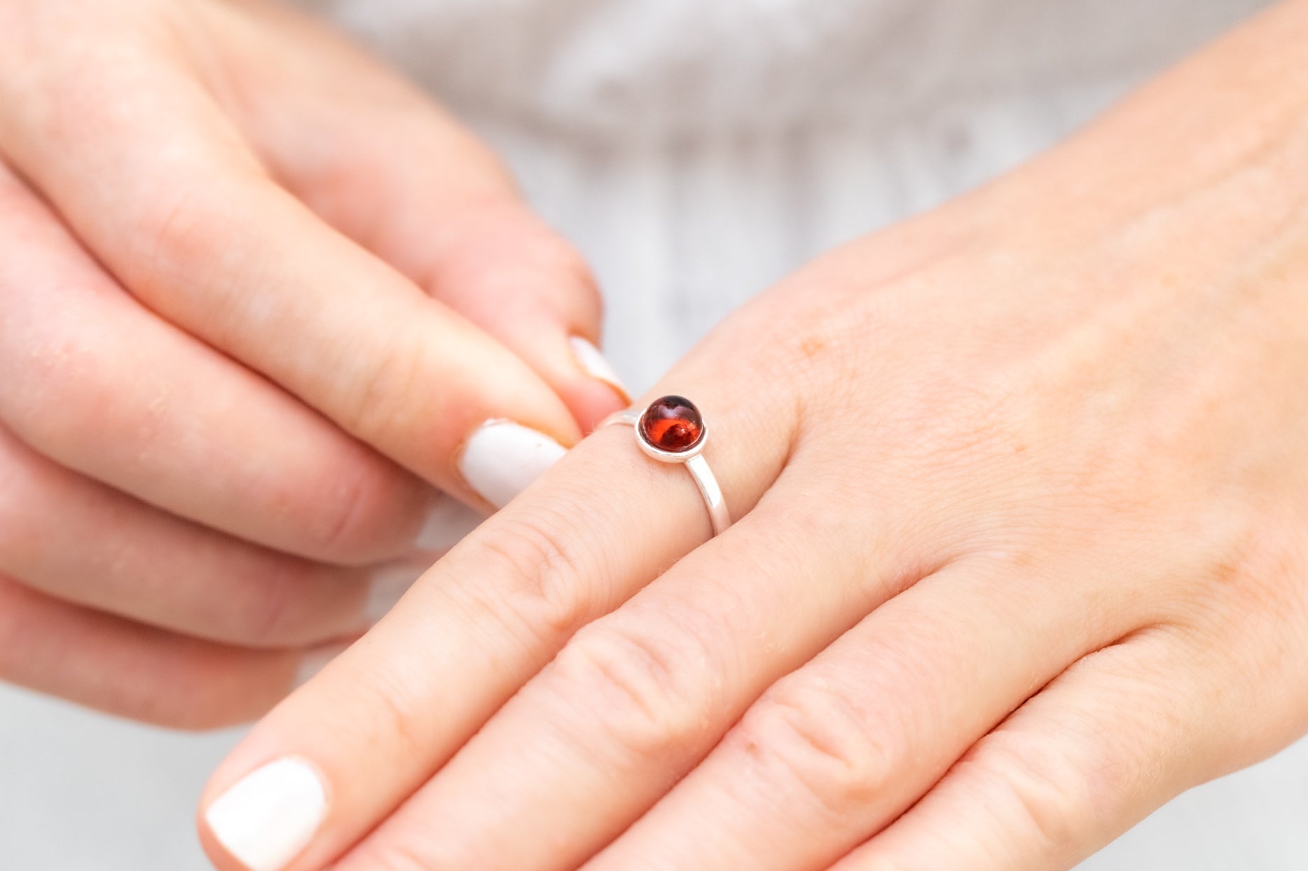 ESSENTIALS Mini Cherry Red Amber Stacking Ring- Rings- Baltic Beauty