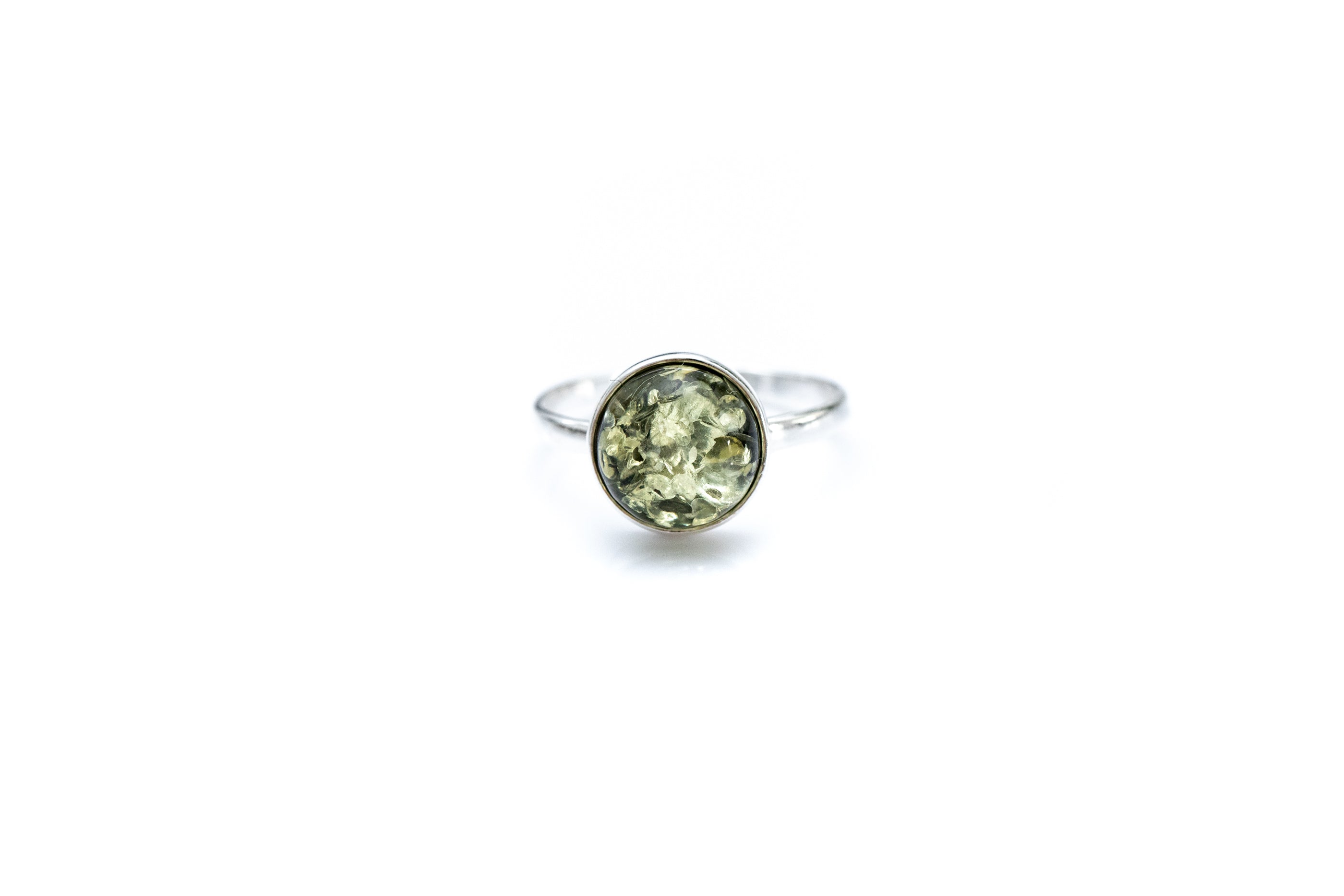 ESSENTIALS Green Amber Solitaire Ring- Rings- Baltic Beauty