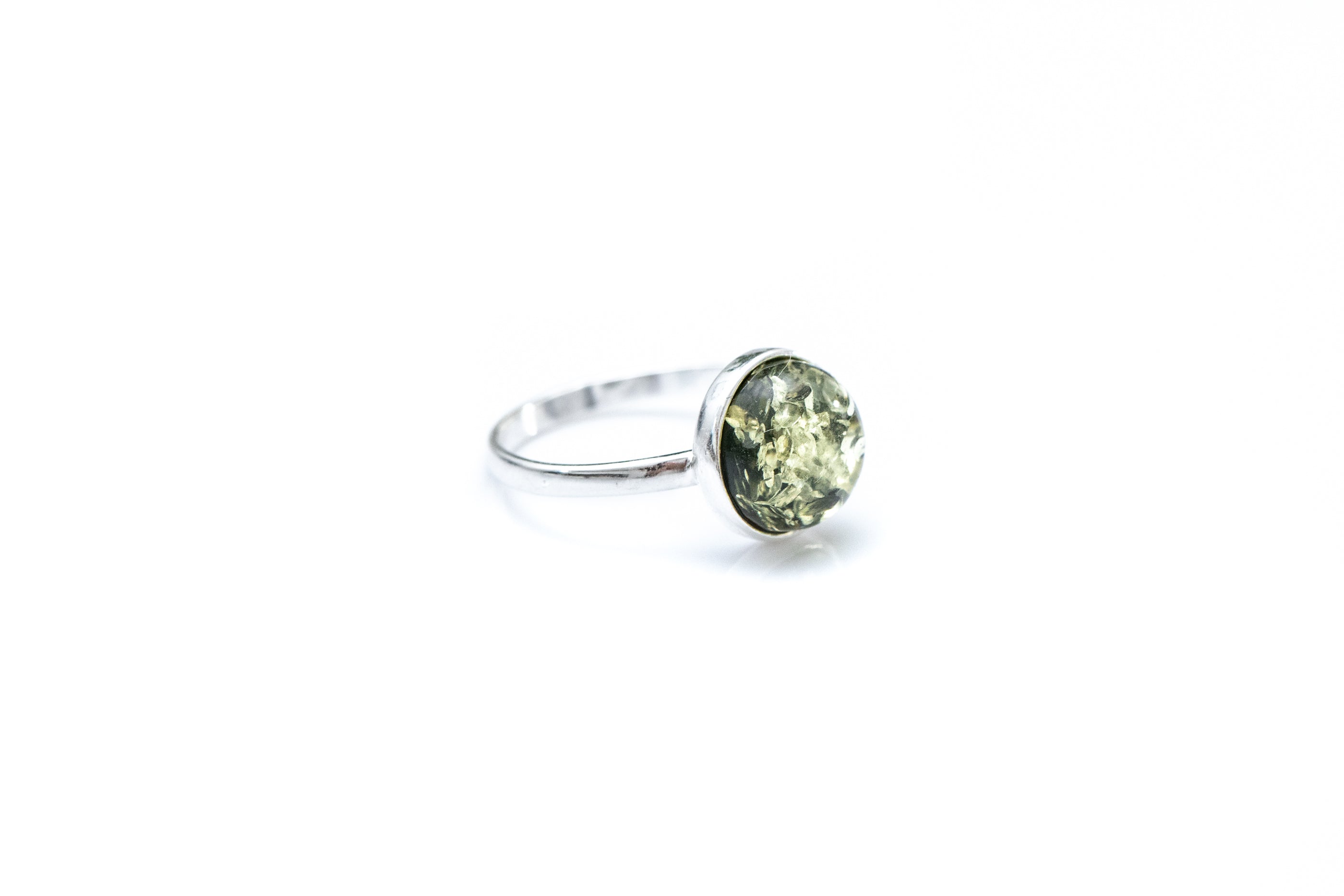 ESSENTIALS Green Amber Solitaire Ring- Rings- Baltic Beauty