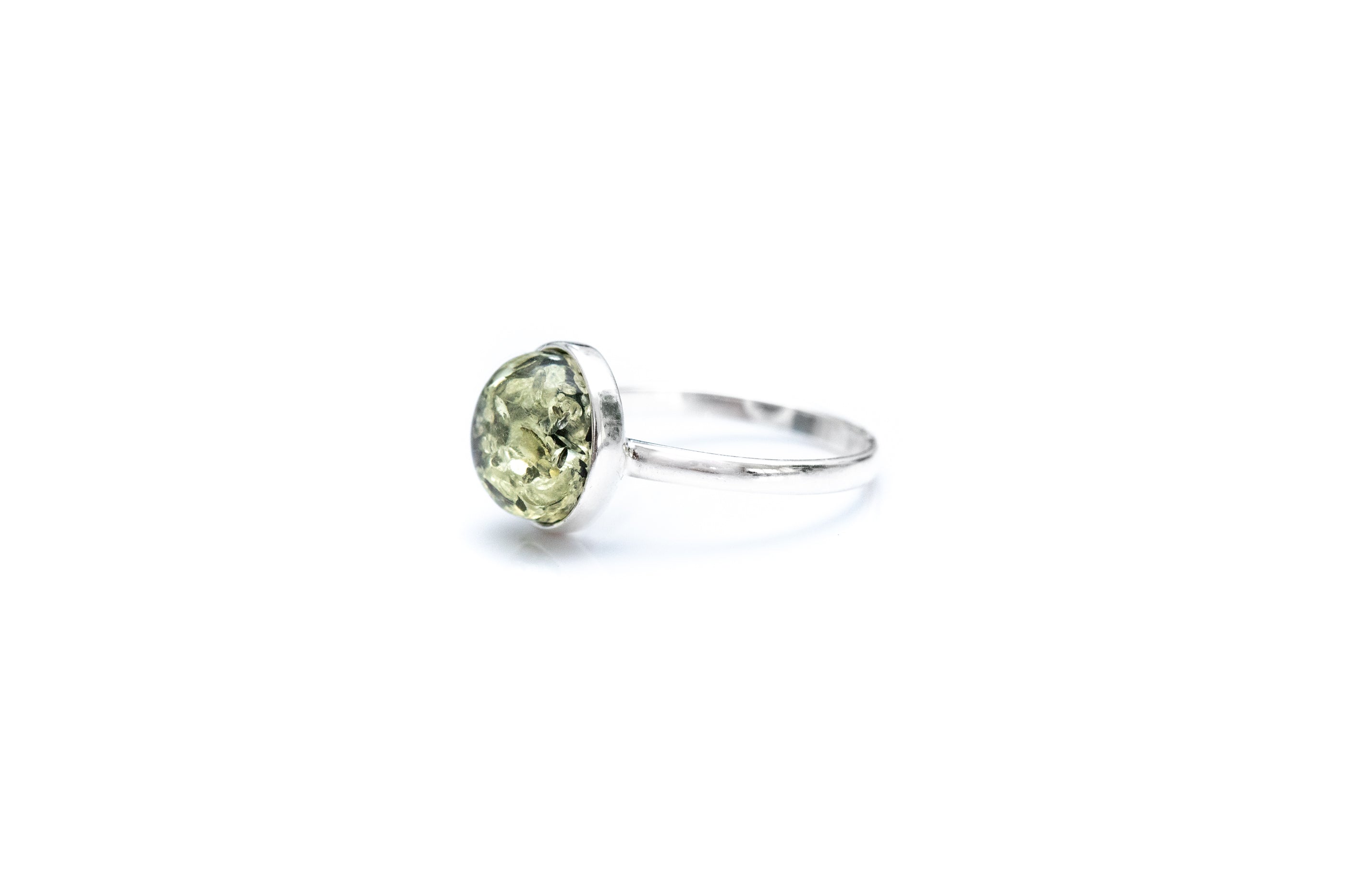 ESSENTIALS Green Amber Solitaire Ring- Rings- Baltic Beauty