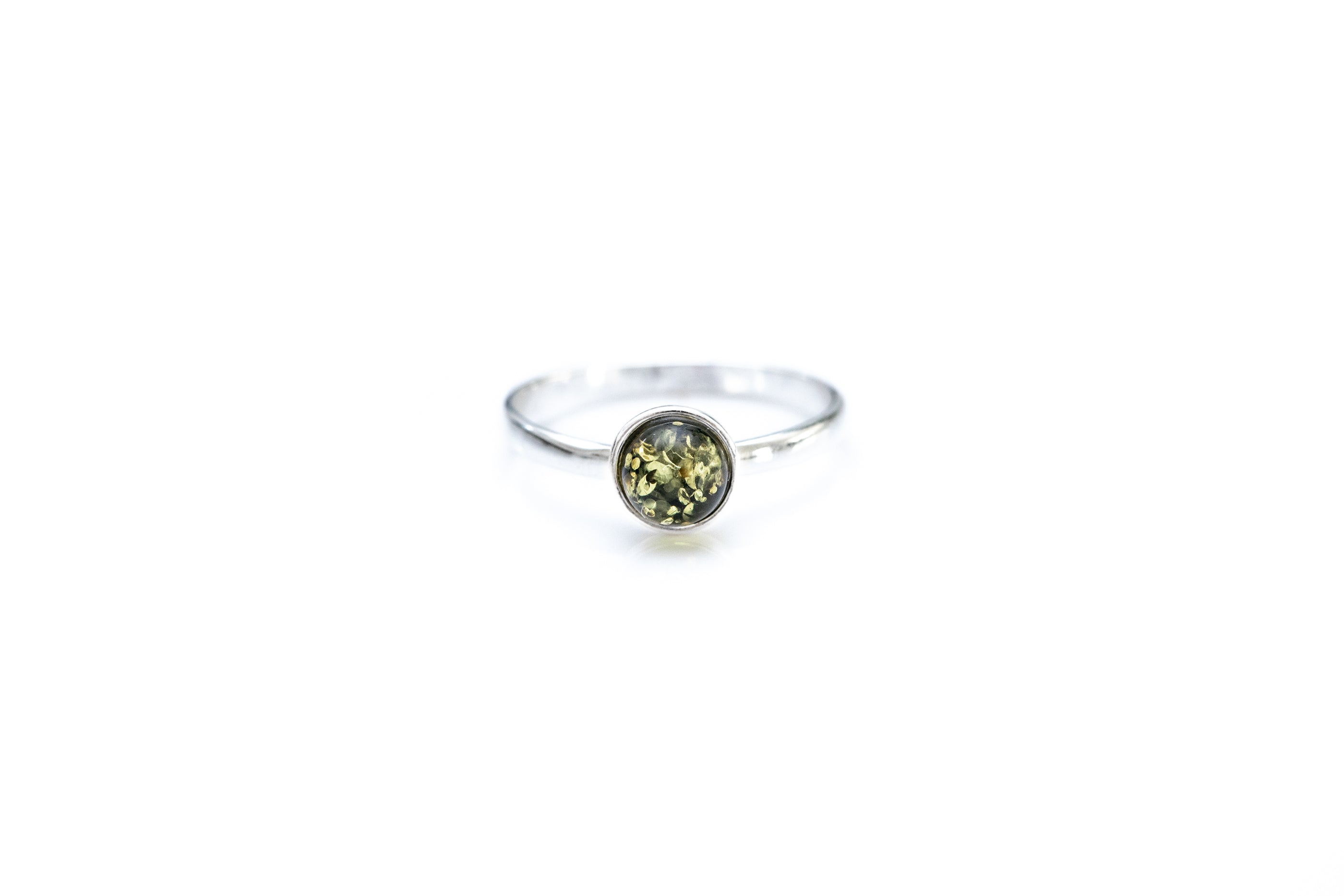 ESSENTIALS Mini Green Amber Stacking Ring- Rings- Baltic Beauty