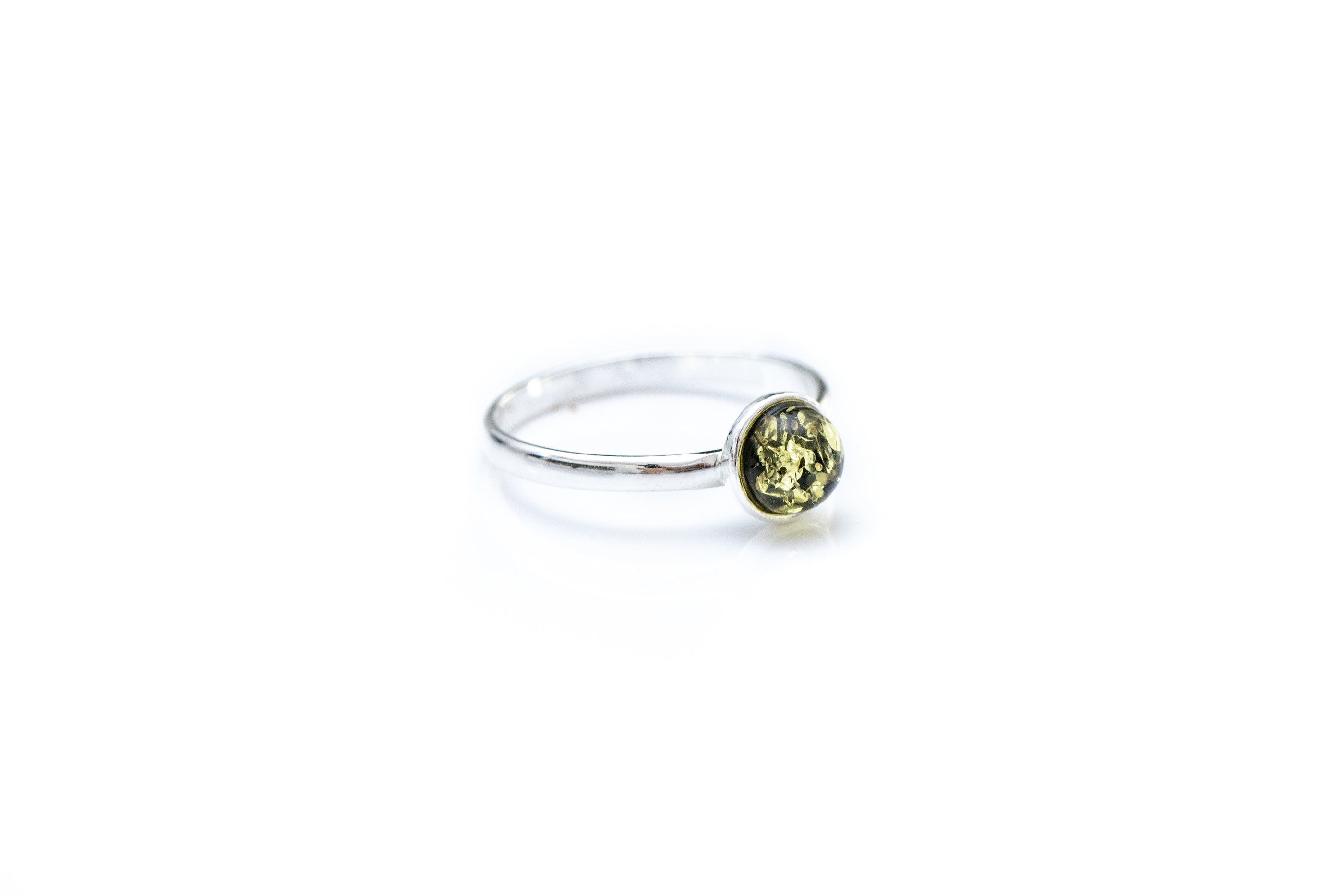ESSENTIALS Mini Green Amber Stacking Ring- Rings- Baltic Beauty