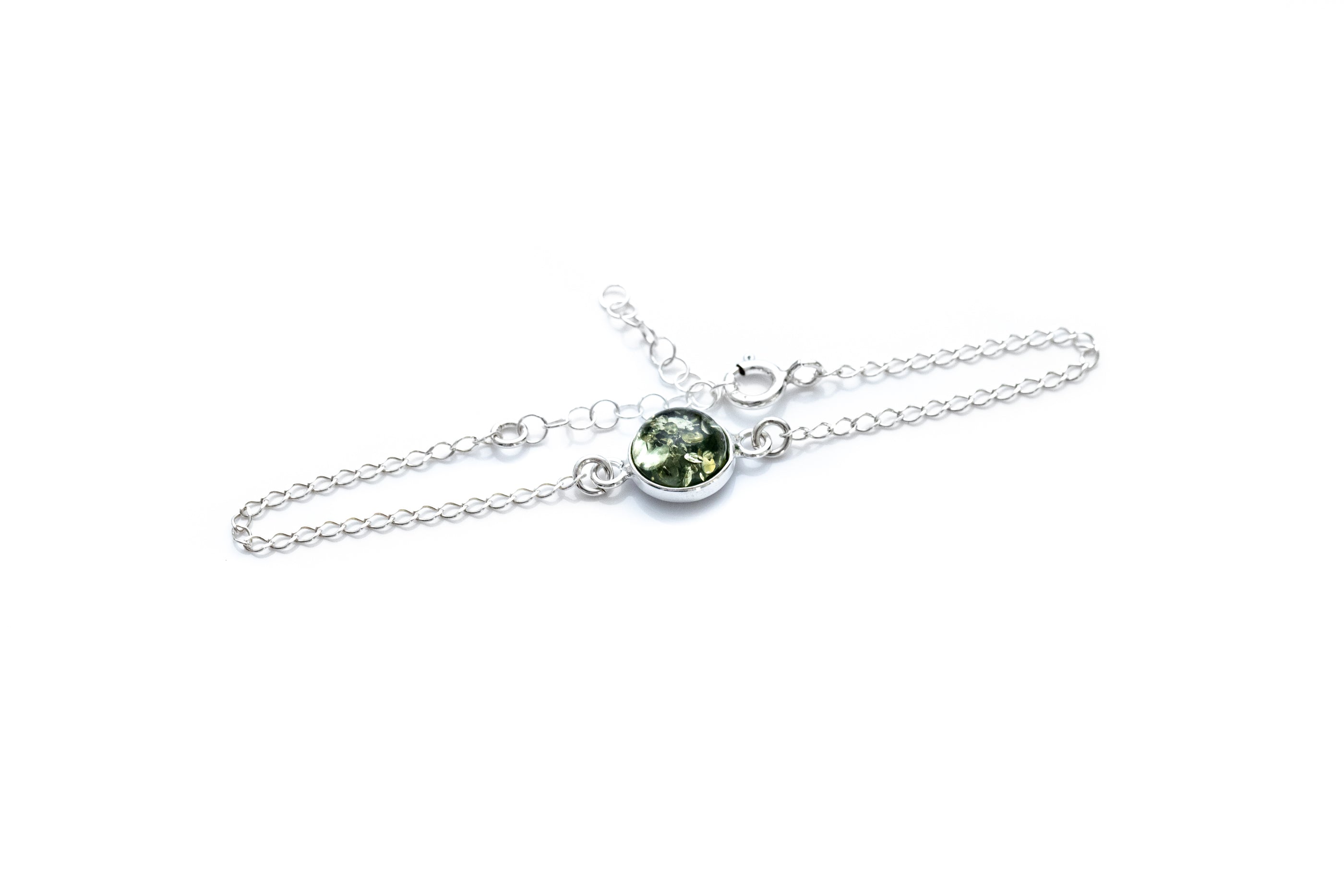 ESSENTIALS Green Amber Link Chain Bracelet- Bracelets- Baltic Beauty