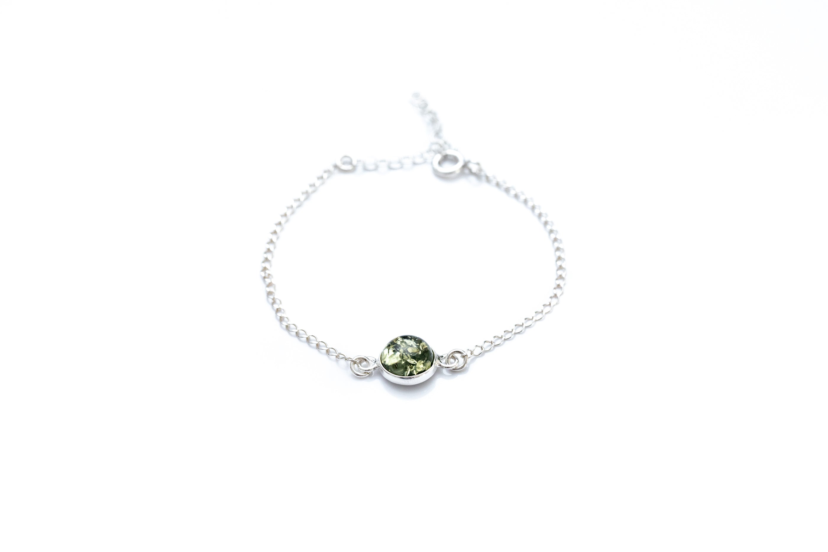 ESSENTIALS Green Amber Link Chain Bracelet- Bracelets- Baltic Beauty