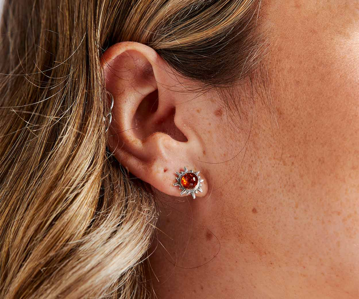 Amber Sun earrings – handcrafted in Baltic amber and sterling silver, view 2