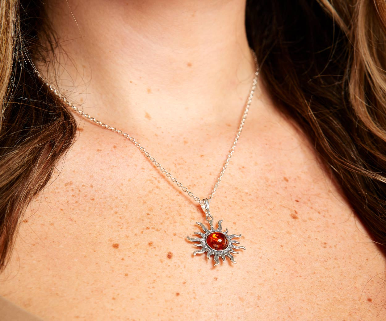Amber Sun Charm Pendant — Baltic amber and sterling silver jewellery by Baltic Beauty