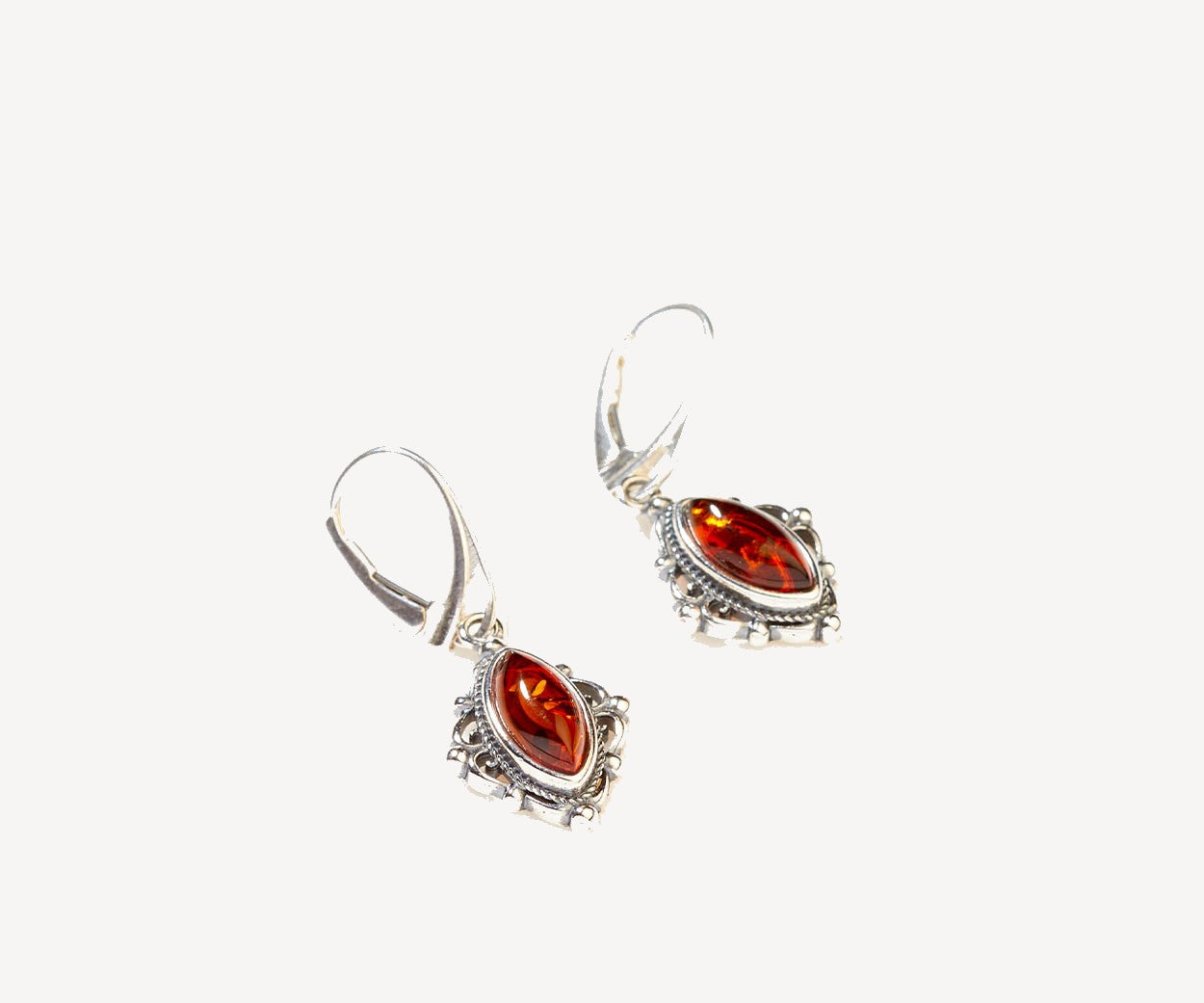 Amber Boho Drop Earrings – handcrafted in Baltic amber and sterling silver