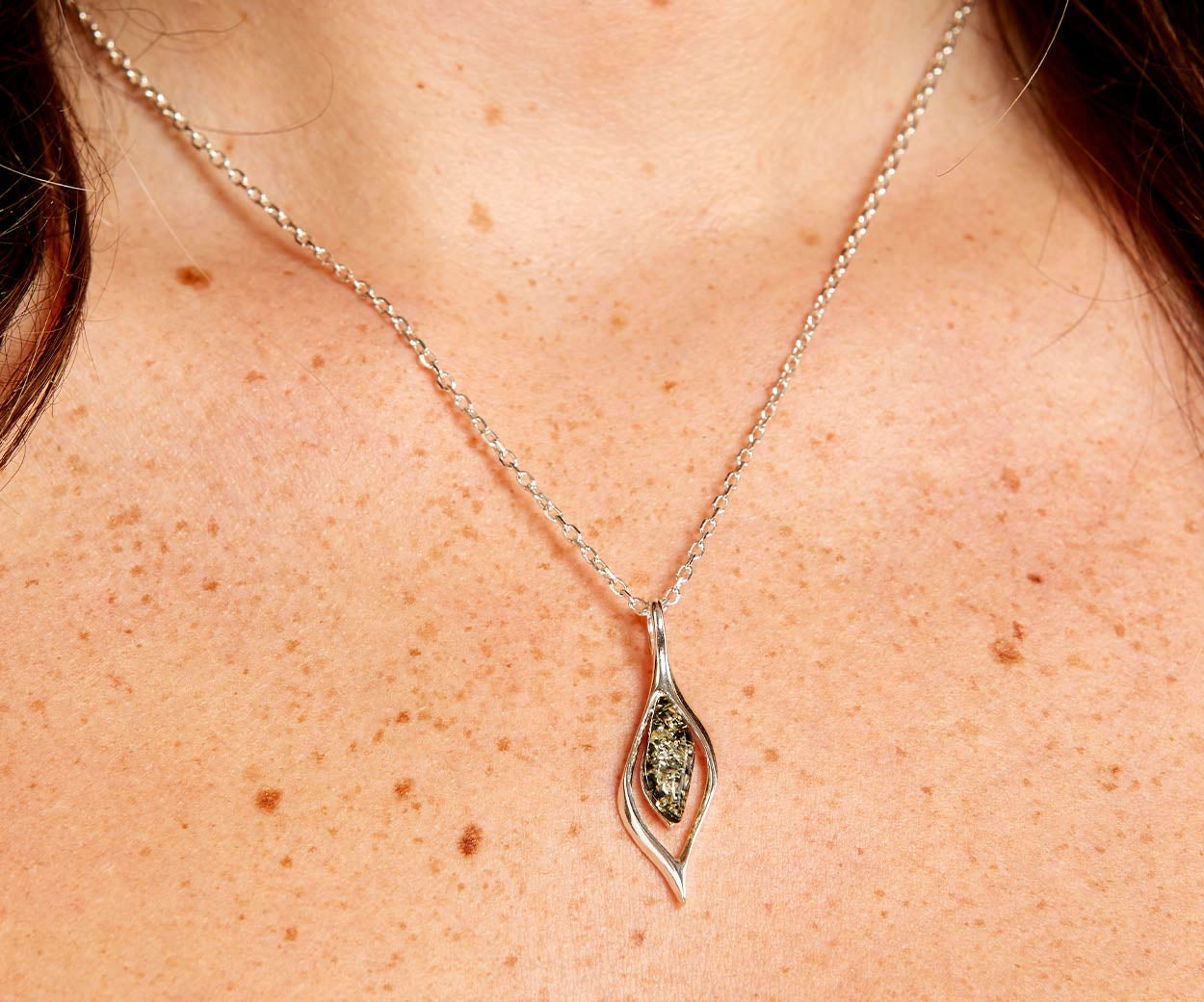 Green Amber Droplet Pendant — Baltic amber and sterling silver jewellery by Baltic Beauty