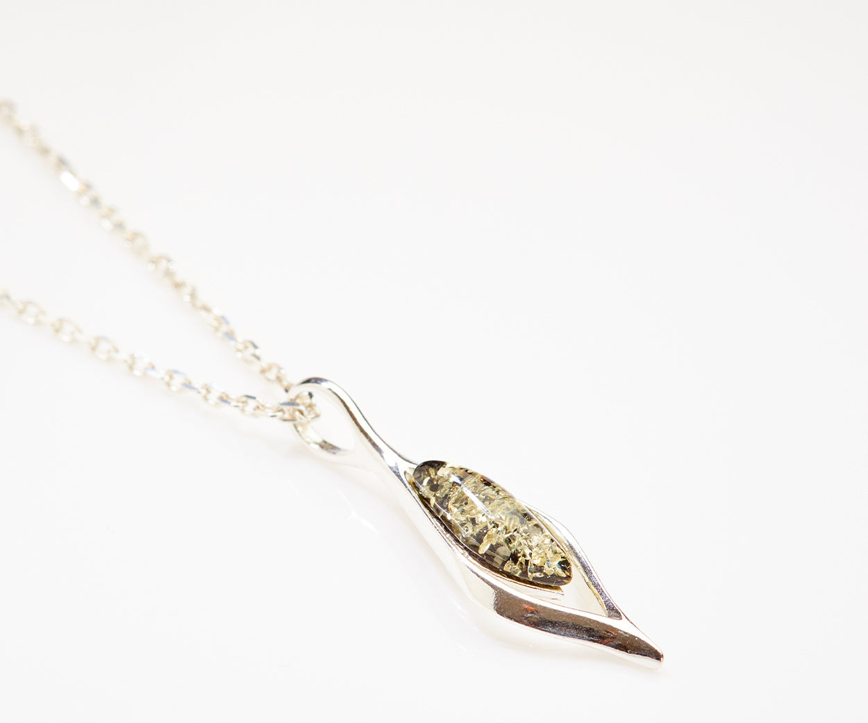 Green Amber Droplet Pendant — Baltic amber and sterling silver jewellery by Baltic Beauty