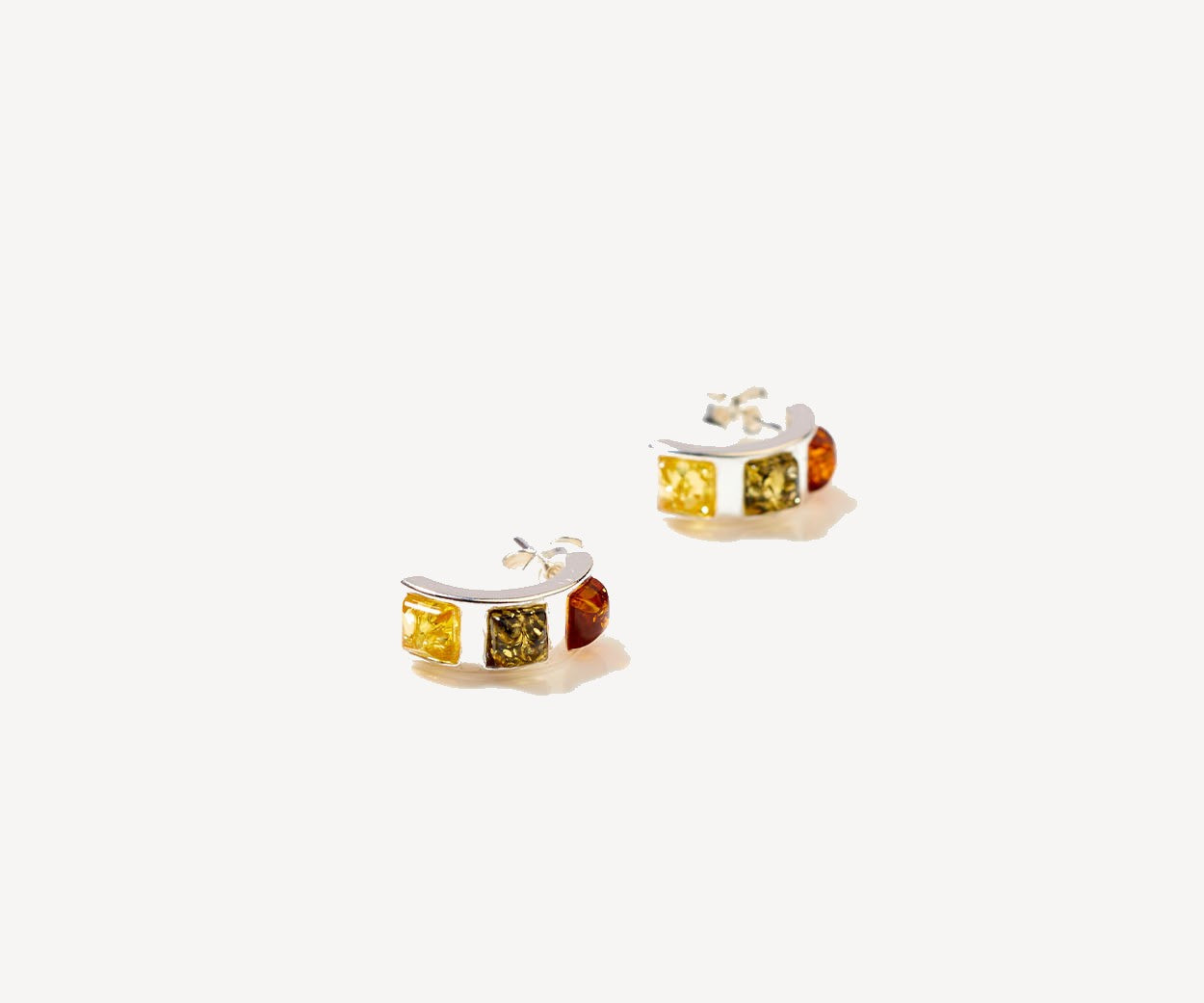 Multicolour Baguette Amber Earrings – handcrafted in Baltic amber and sterling silver