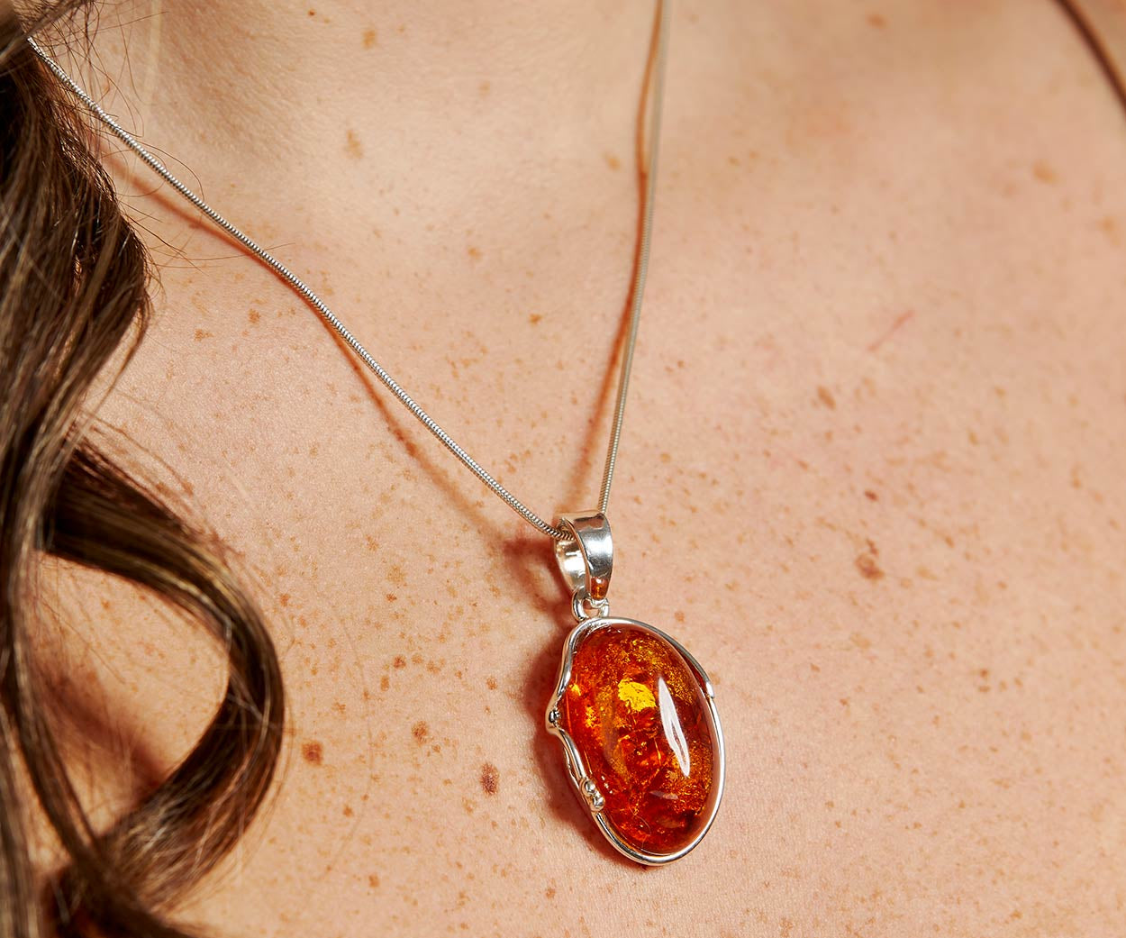 Amber Tidal Pendant Necklace – handcrafted in Baltic amber and sterling silver, view 2