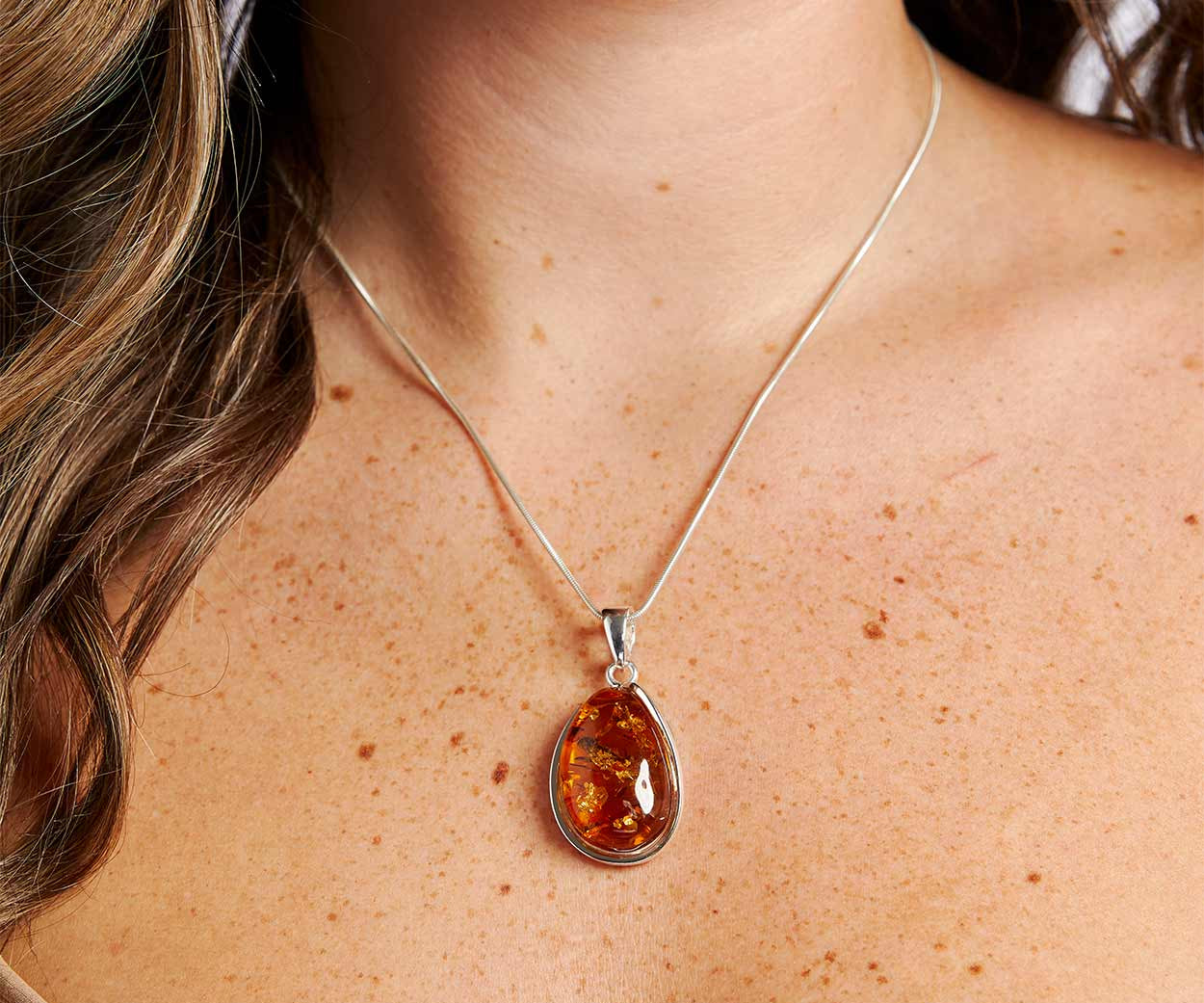 Amber Sunrise Pendant Necklace – handcrafted in Baltic amber and sterling silver, view 2