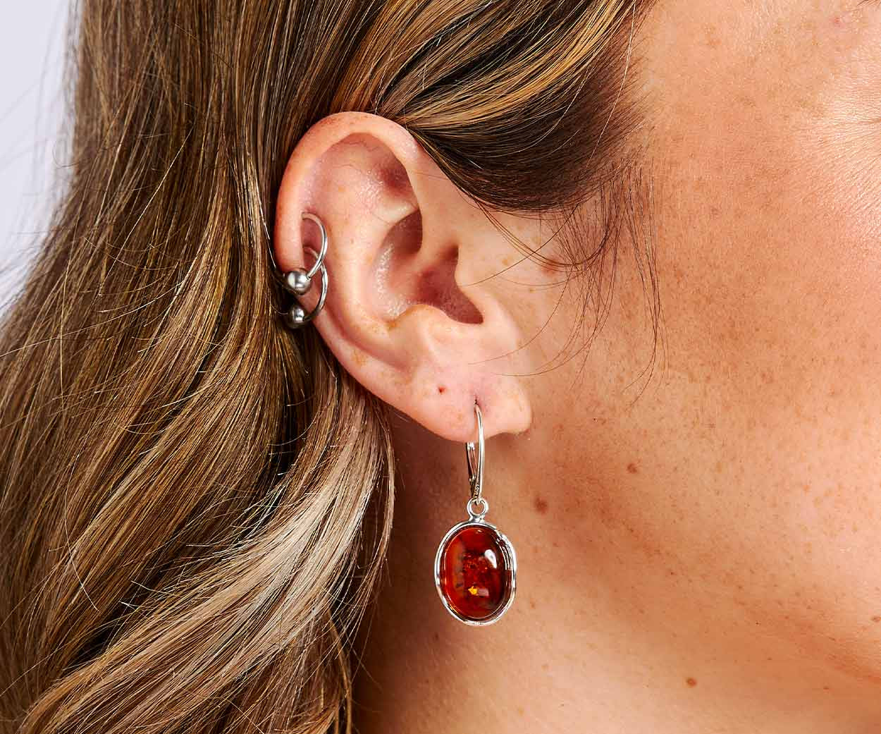 Amber Ripple Earrings – handcrafted in Baltic amber and sterling silver, view 2