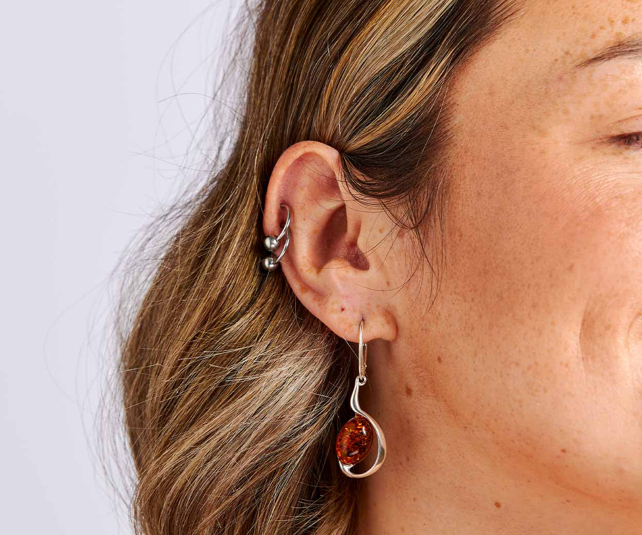 Amber Sunrise Earrings – handcrafted in Baltic amber and sterling silver, view 2