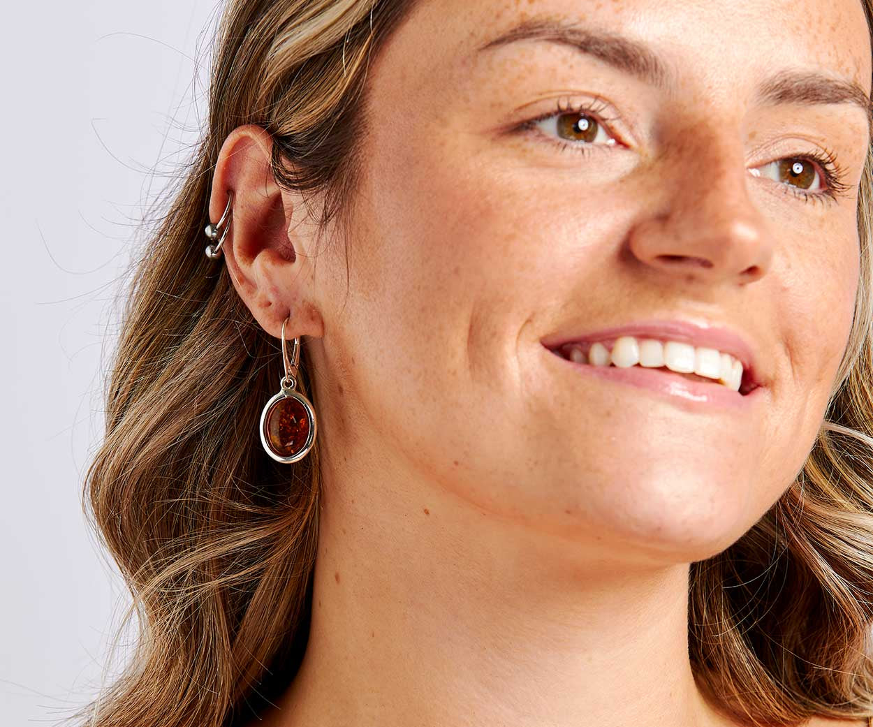 Amber Serenity Earrings – handcrafted in Baltic amber and sterling silver, view 2