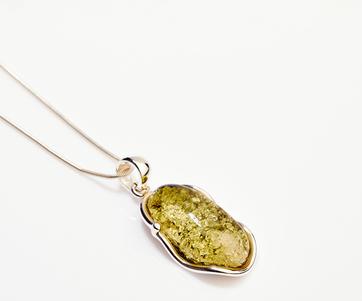 Green Ripple Pendant Necklace – handcrafted in Baltic amber and sterling silver