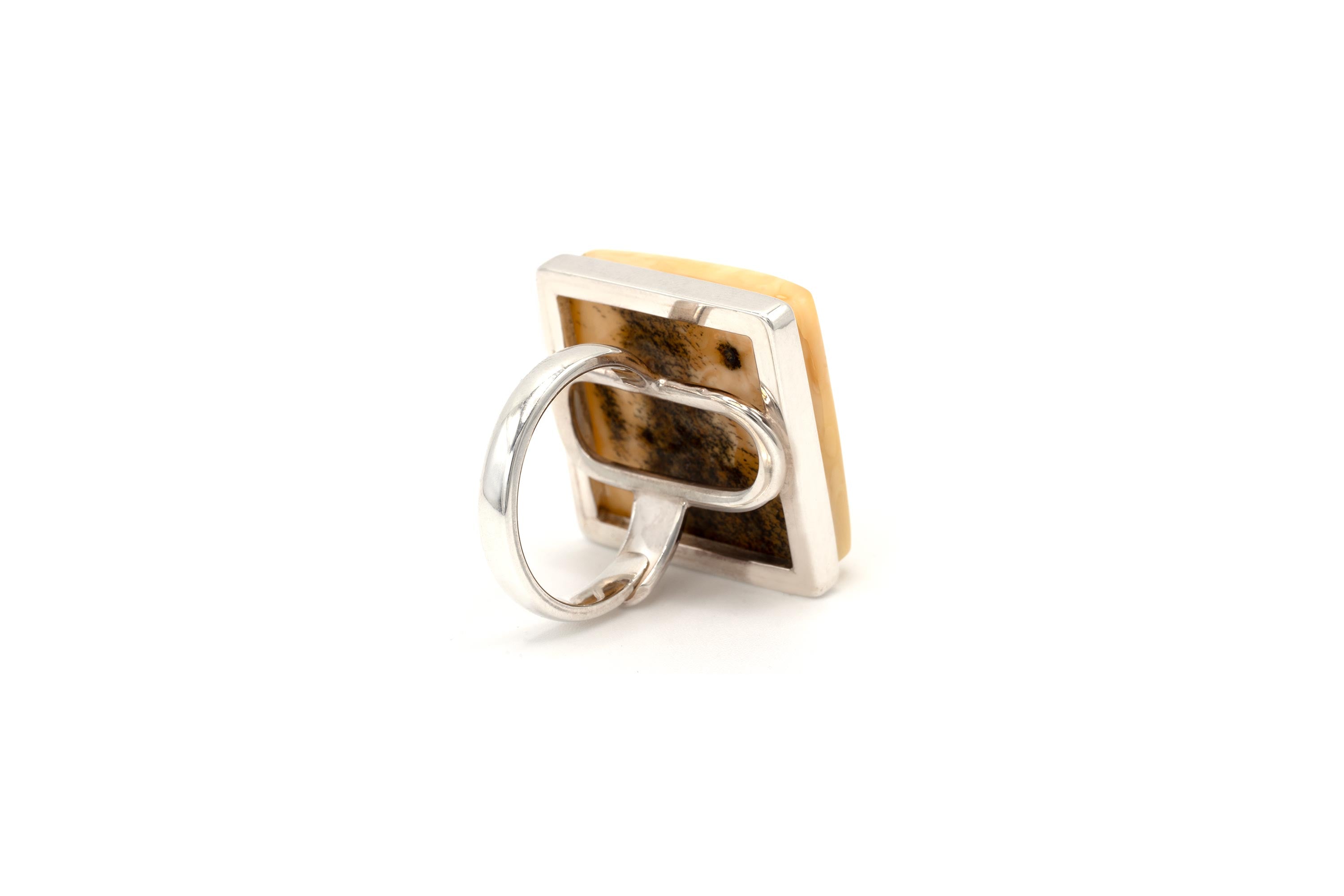 Square Yellow Amber Ring - Baltic Beauty