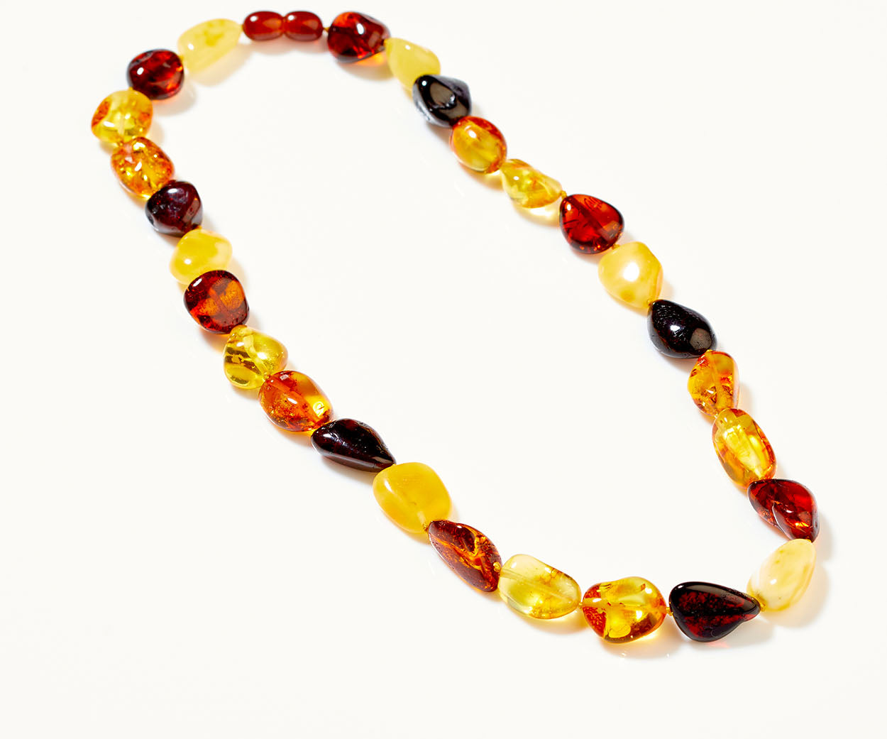RAW Amber Multicolour Beaded Necklace 49cm – handcrafted in Baltic amber and sterling silver